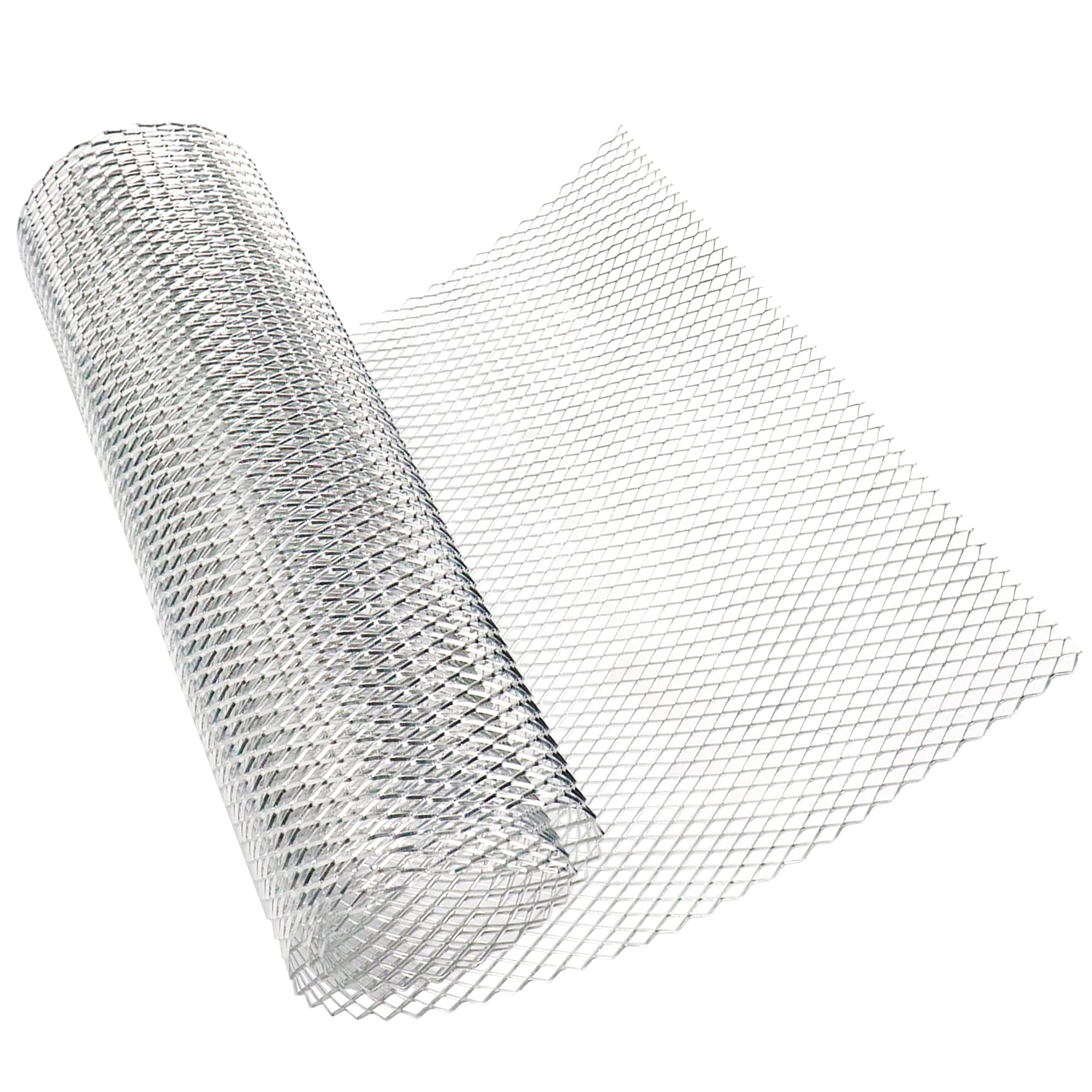 Modengzhe 40 X 13 Inch Car Grill Mesh Sheet, Silver Colored Aluminum Alloy Multifunctional Grille Mesh Roll, 6 X 12 Mm Rhombic-S