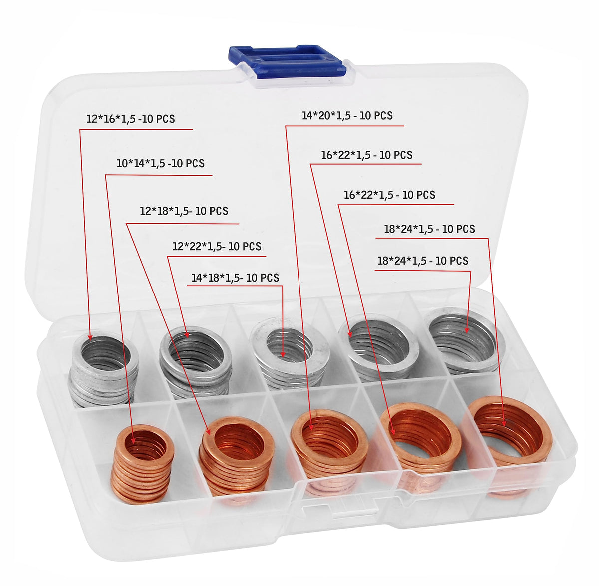 100Pcs Oil Drain Plug Crush Washer Gasket Seal Assortment- 10Mm 12Mm 14Mm 16Mm 18Mm - Universal Fit 50 Cooper And 50 Aluminum Oi