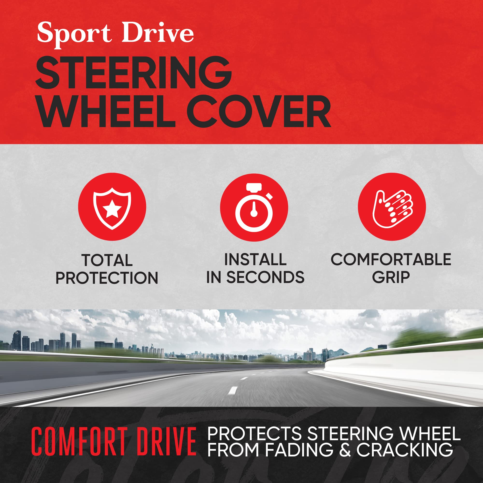 Motor Trend Sportdrive Faux Leather Steering Wheel Cover, Standard 15 Inch Size, Two-Tone Black & Dark Gray, Car Steering Wheel Cover For Truck Van Suv Auto