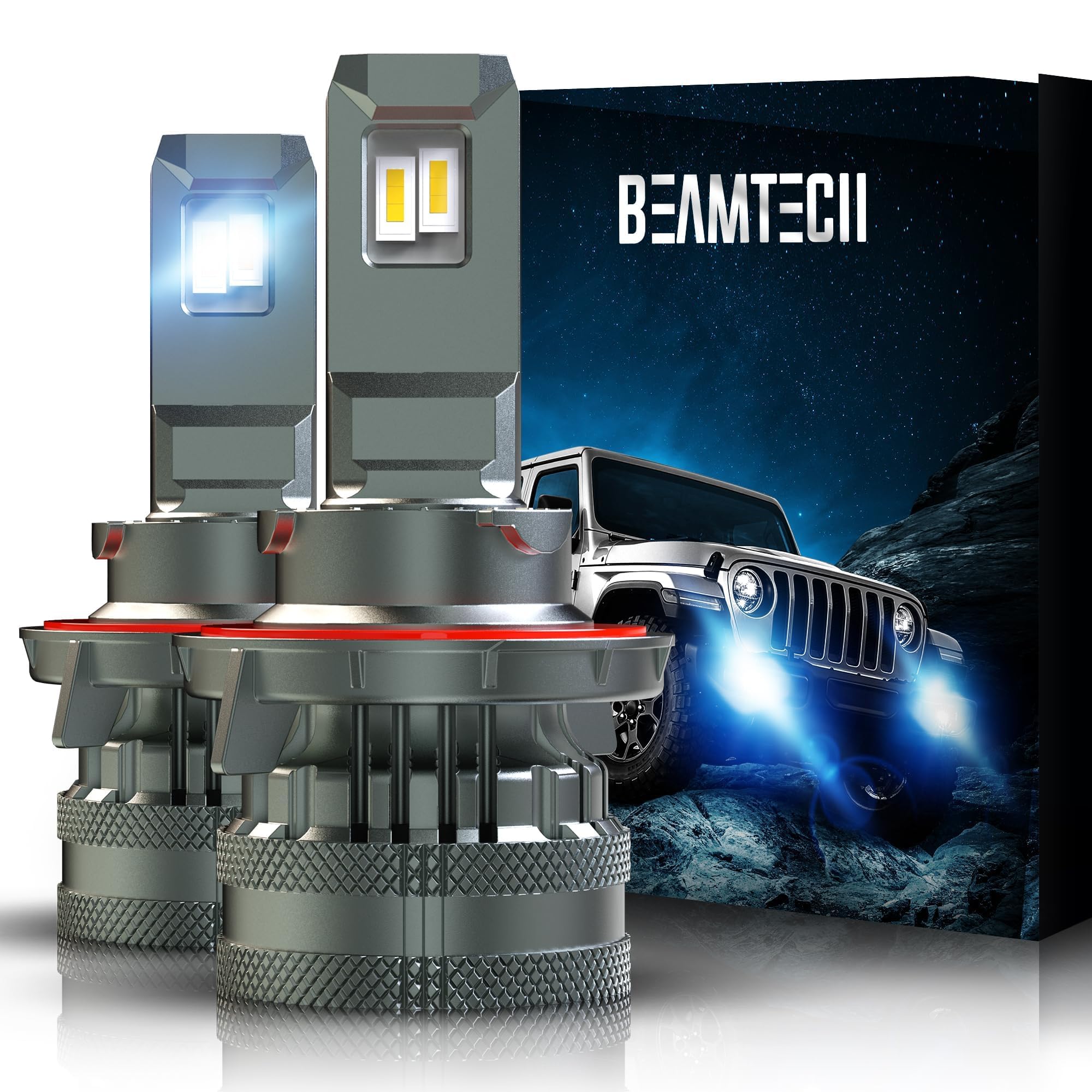 Beamtech H13 Bulbs, 9008 G-Xp Chips Canbus Ready Fog Light 600% Brighter High Power 6500K Xenon White 360 Degree Lighting Plug N