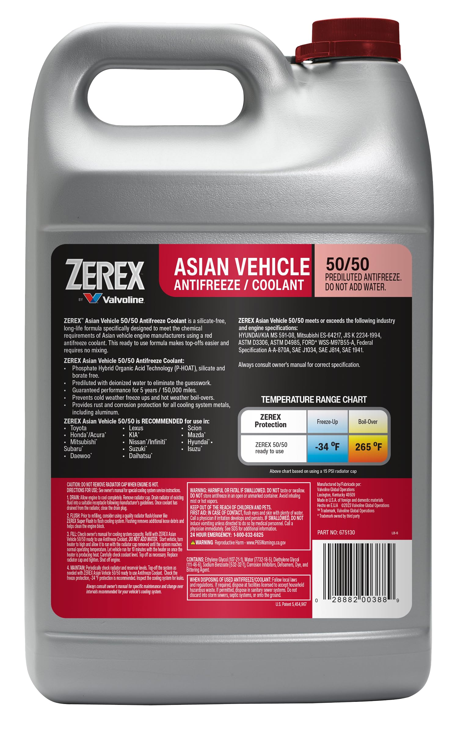 Zerex Asian Vehicle Red Silicate And Borate Free 50/50 Prediluted Ready-To-Use Antifreeze/Coolant 1 Ga