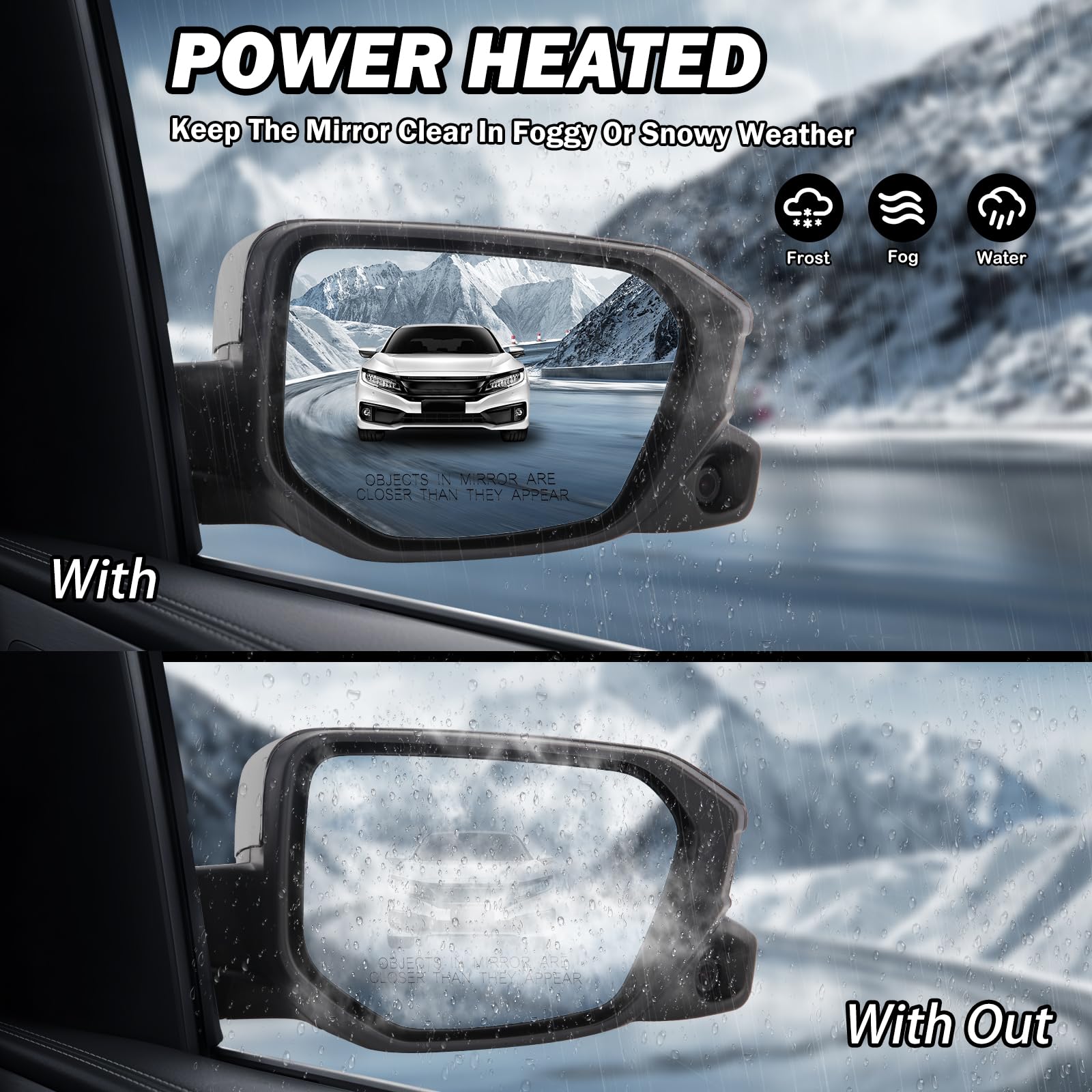 MOFOAP Right Passenger Side Mirror for 2016-2021 Honda Civic Sedan/Coupe/Hatchback, White, Power Heated with Camera, 11 Pins