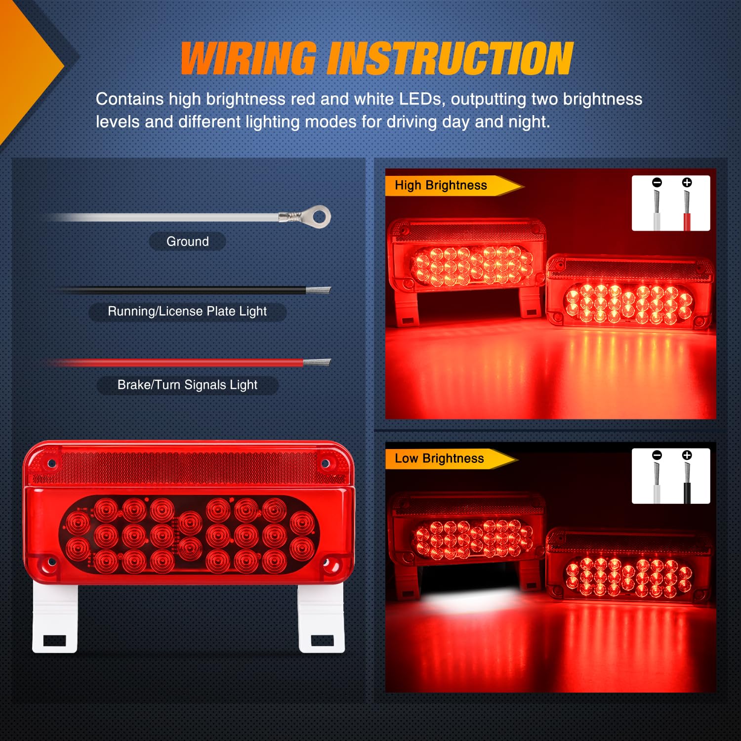 Nilight Rv Tail Light 2Pcs 54 Led White License Plate Lights Red Running Stop Brake Turn Signals Surface Mount Waterproof Tailli