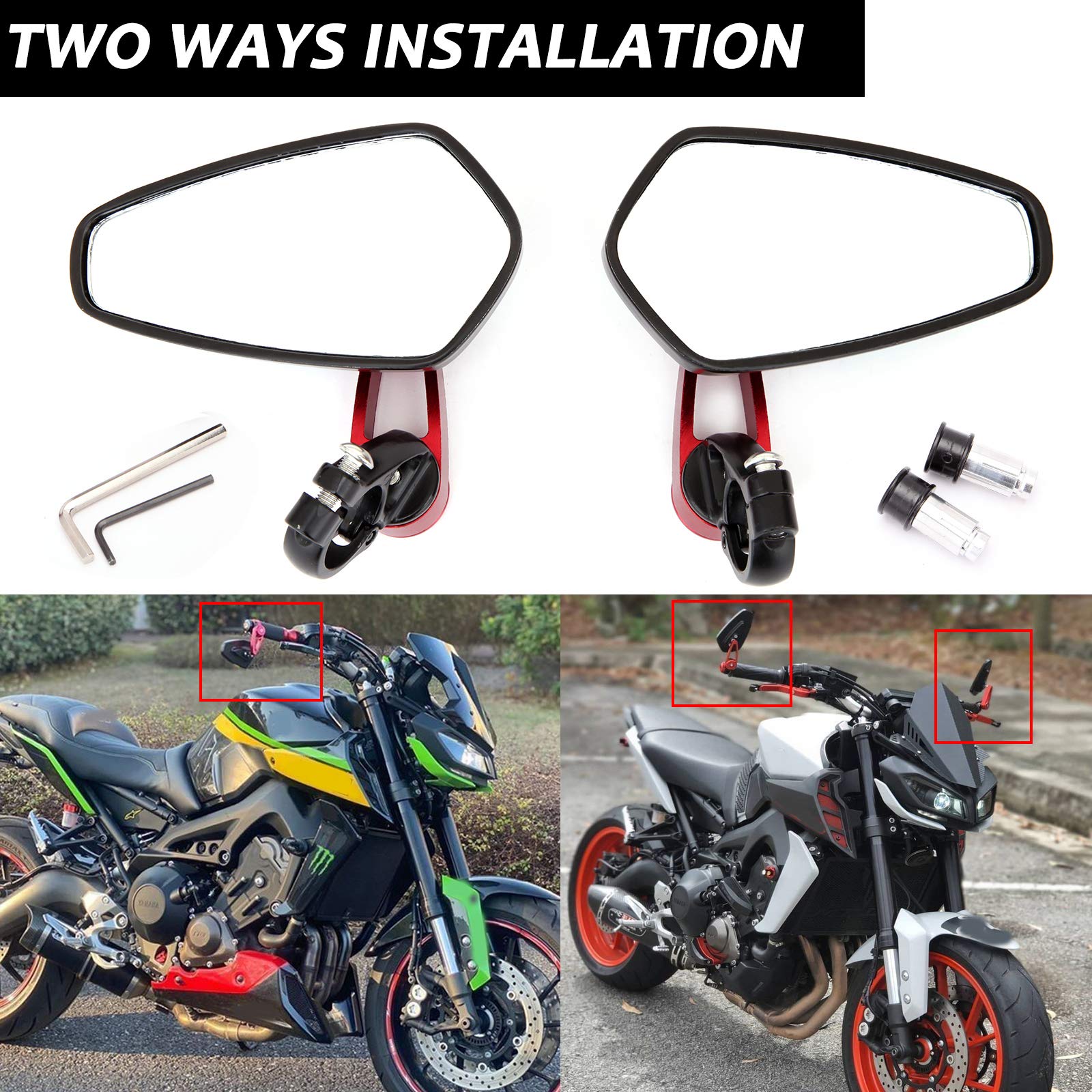 Universal Red Motorcycle Billet Aluminum 7/8 22 Bar End Side Rear View Mirrors