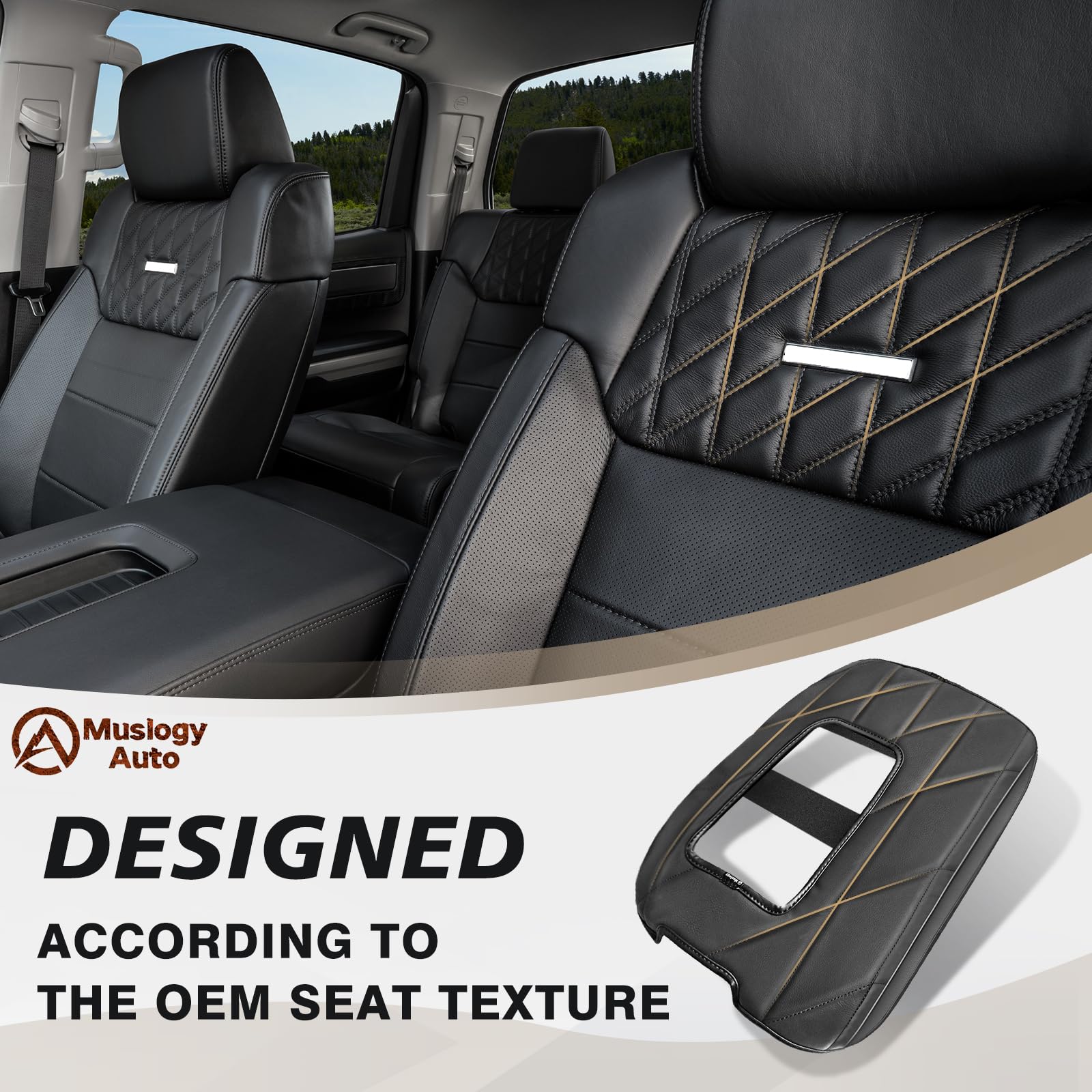 Muslogy Center Console Armrest Cover Compatible With Toyota Tundra 2014-2021 Comfort Armrest Pad Arm Rest Cushion Vegan Leather