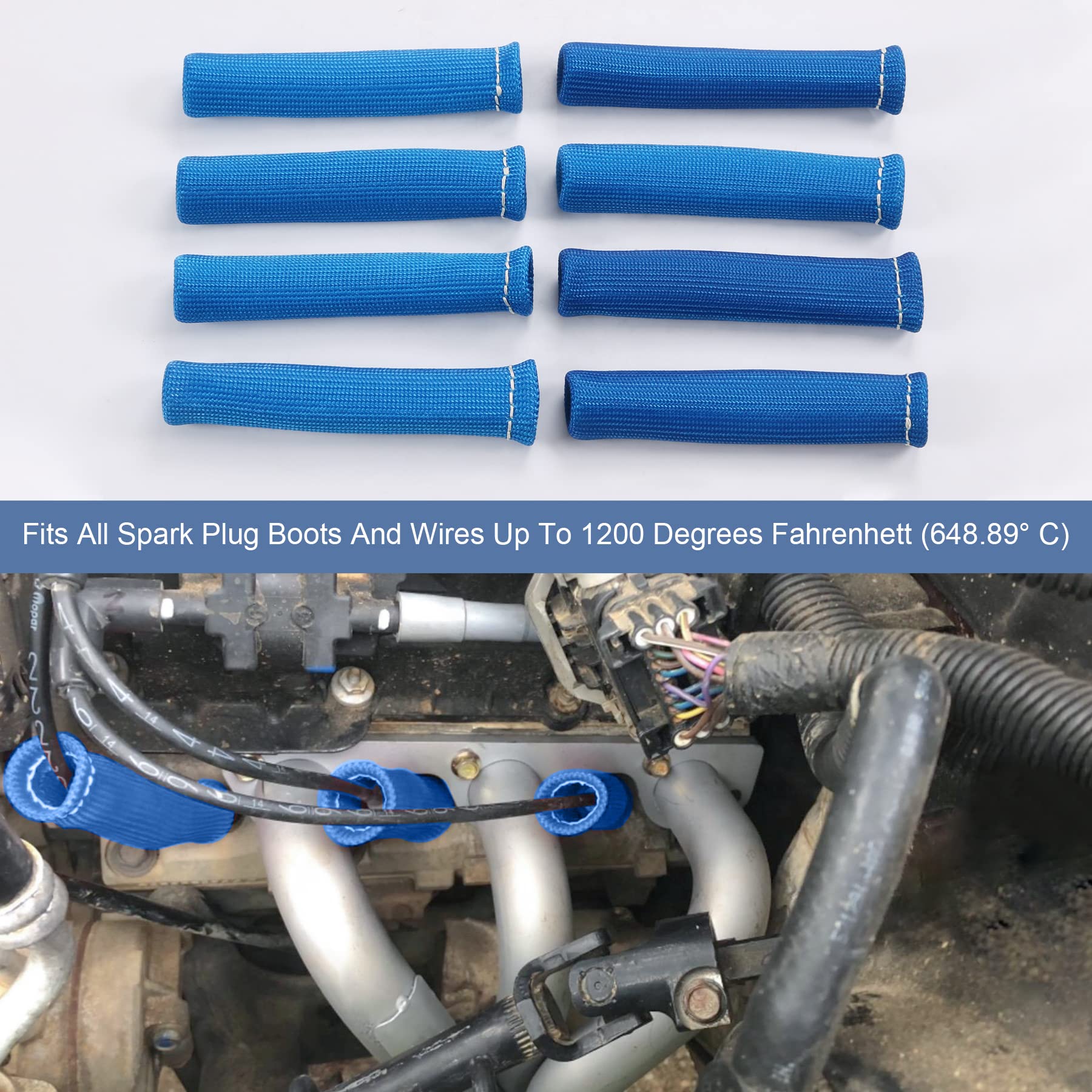 1200 Spark Plug Wire Boots Heat Shield Protector Sleeve Cover Replacement For Sbc Bbc 350 454 6 Inch 8Pcs Blue