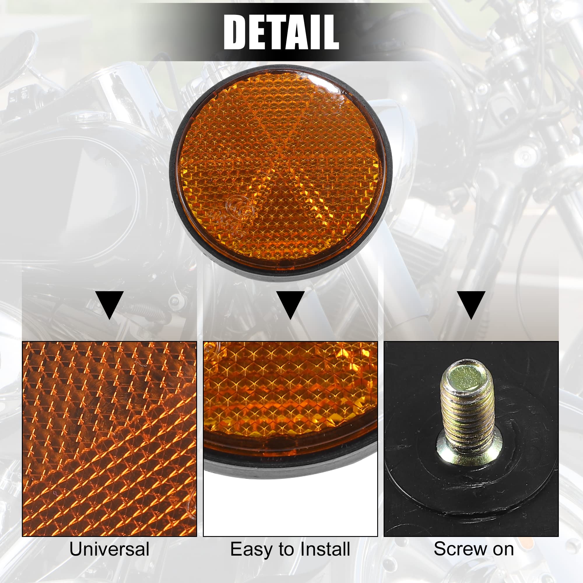 X Autohaux 4 Pcs M6X1.0 Orange Red Plastic Universal Round Screw Mount Reflective Warning Reflector With Nut For Motorcycle Bike