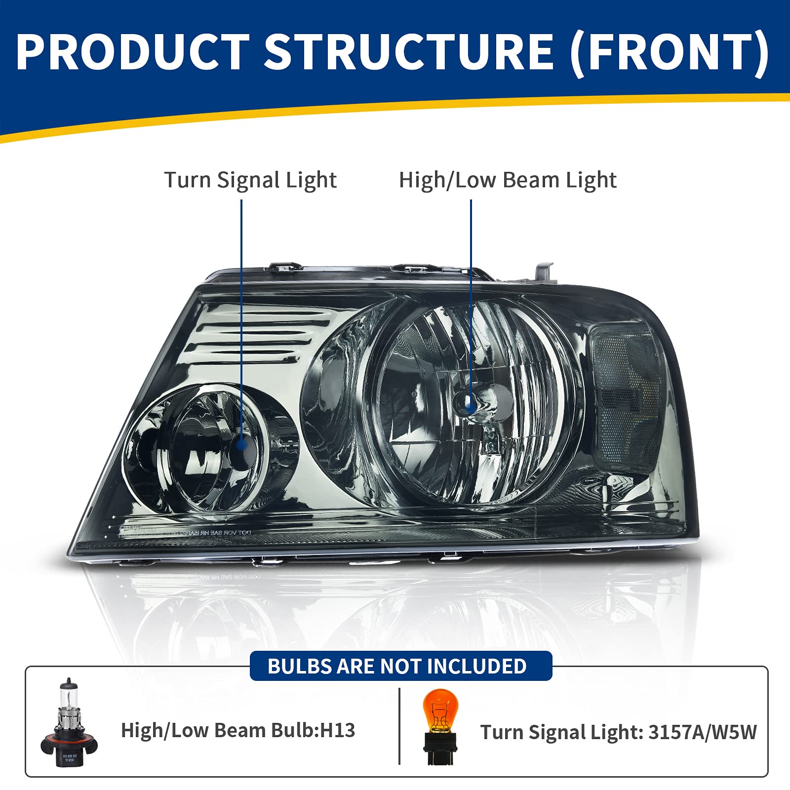 Autosaver88 Headlight Assembly Compatible With 2004 2005 2006 2007 2008 Ford F-150 Chrome Housing Clear Reflector Smoke Lens Pas