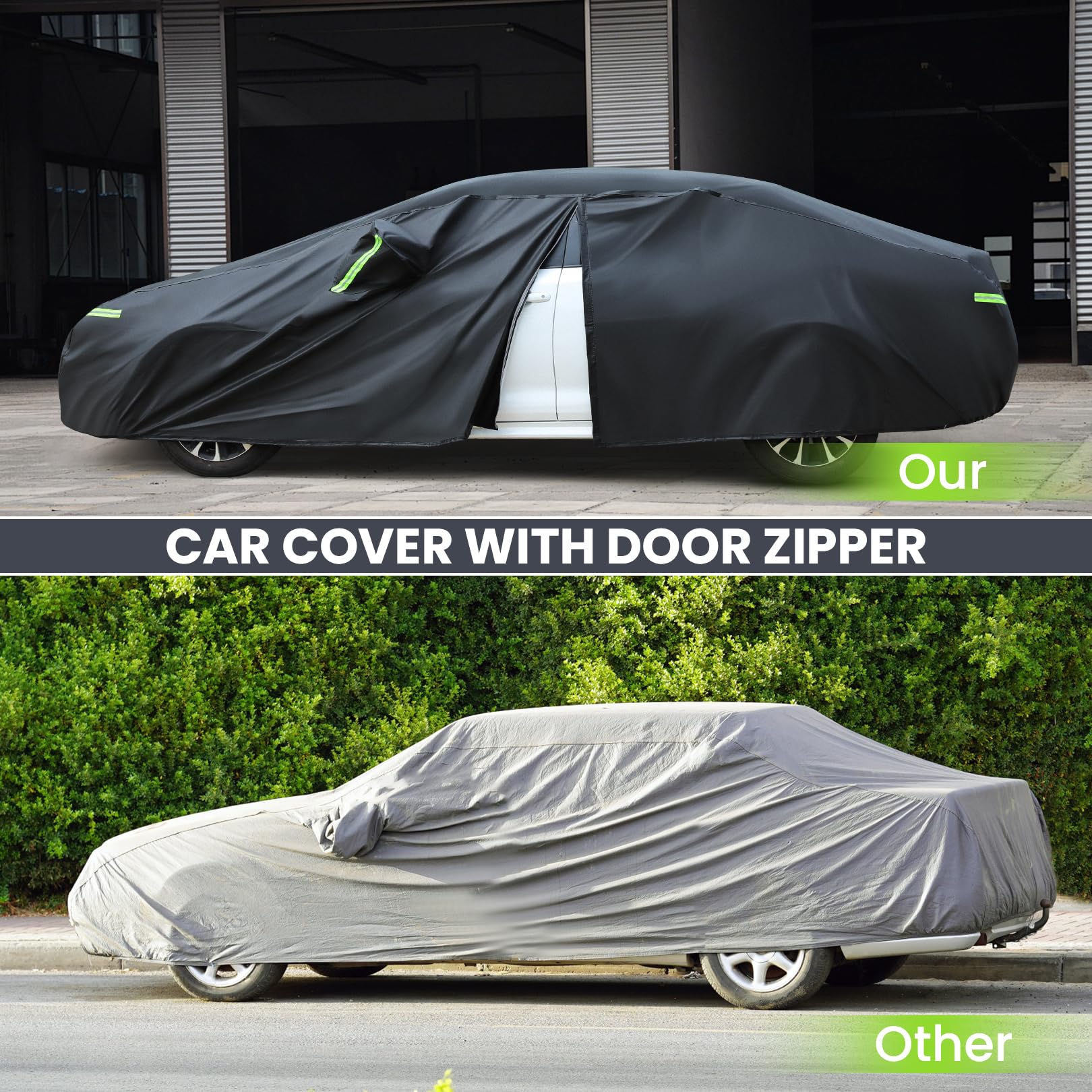 Sailnovo Car Cover Waterproof All Weather,7 Layers Heavy Duty Full Exterior Cover Snow Sun Uv (Pe+Cotton, A11 Fit Large Sedan-Le