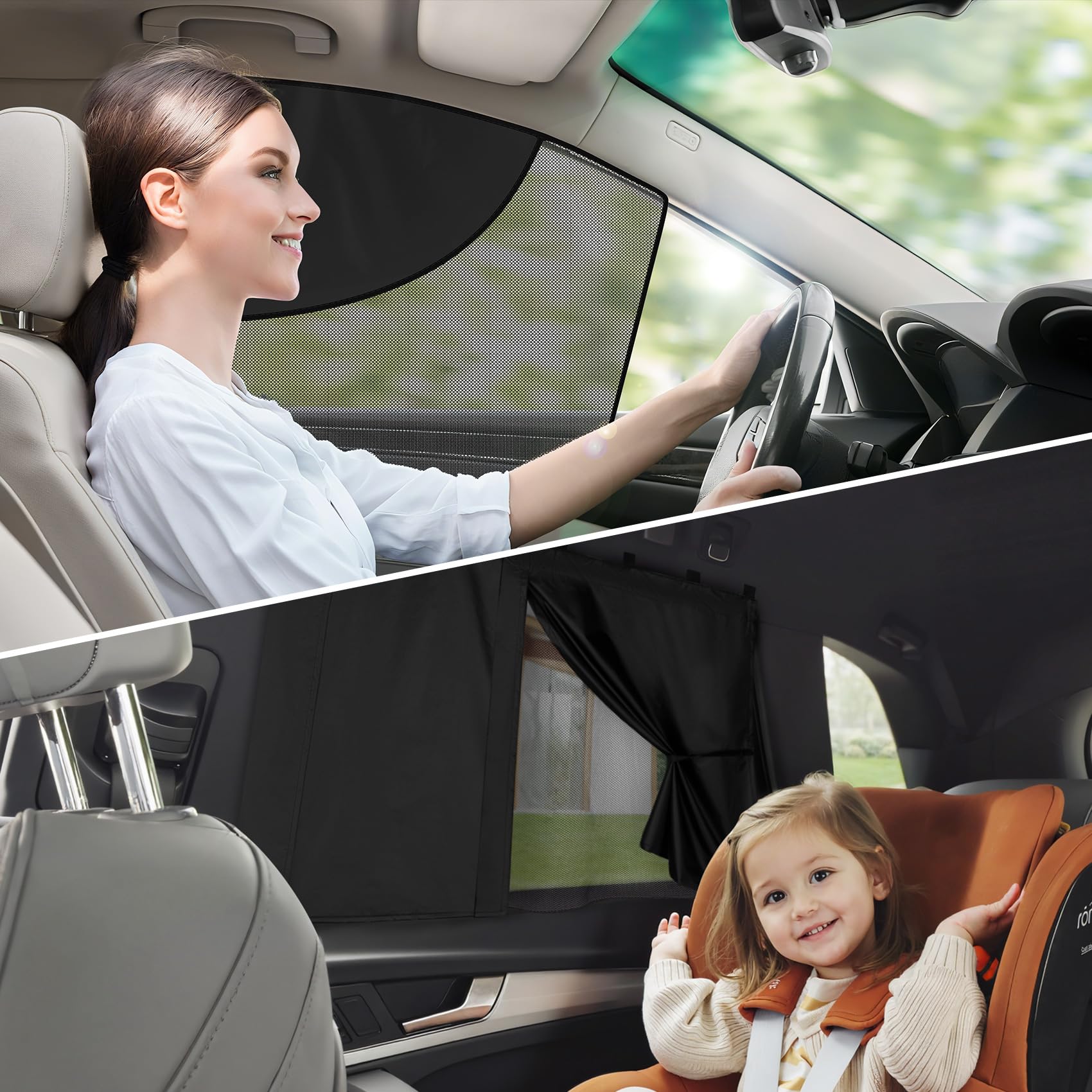 Roberly 4 PCS Magnetic Double Layer Car Window Shade for Baby, 19.7 x 18.9 Front Side Sun Shade 26.4 x 18.1 Rear Curtain