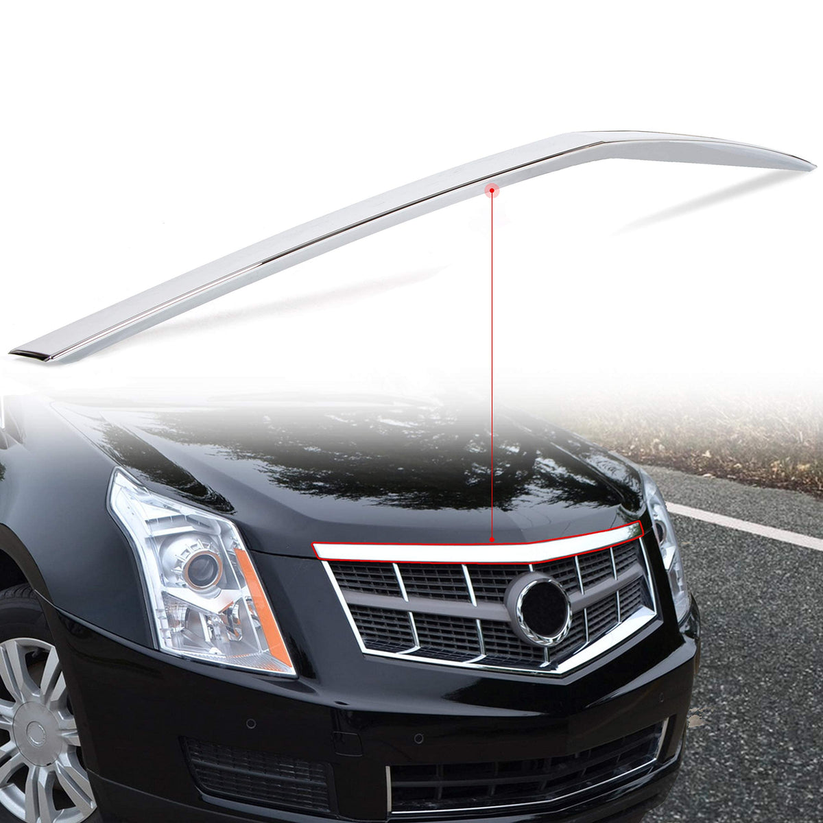 Kojem Hood Molding Compatible with 2010-2016 Cadillac SRX Trim Moulding Chrome (submodel: Base, Luxury, Performance, Premium) - 
