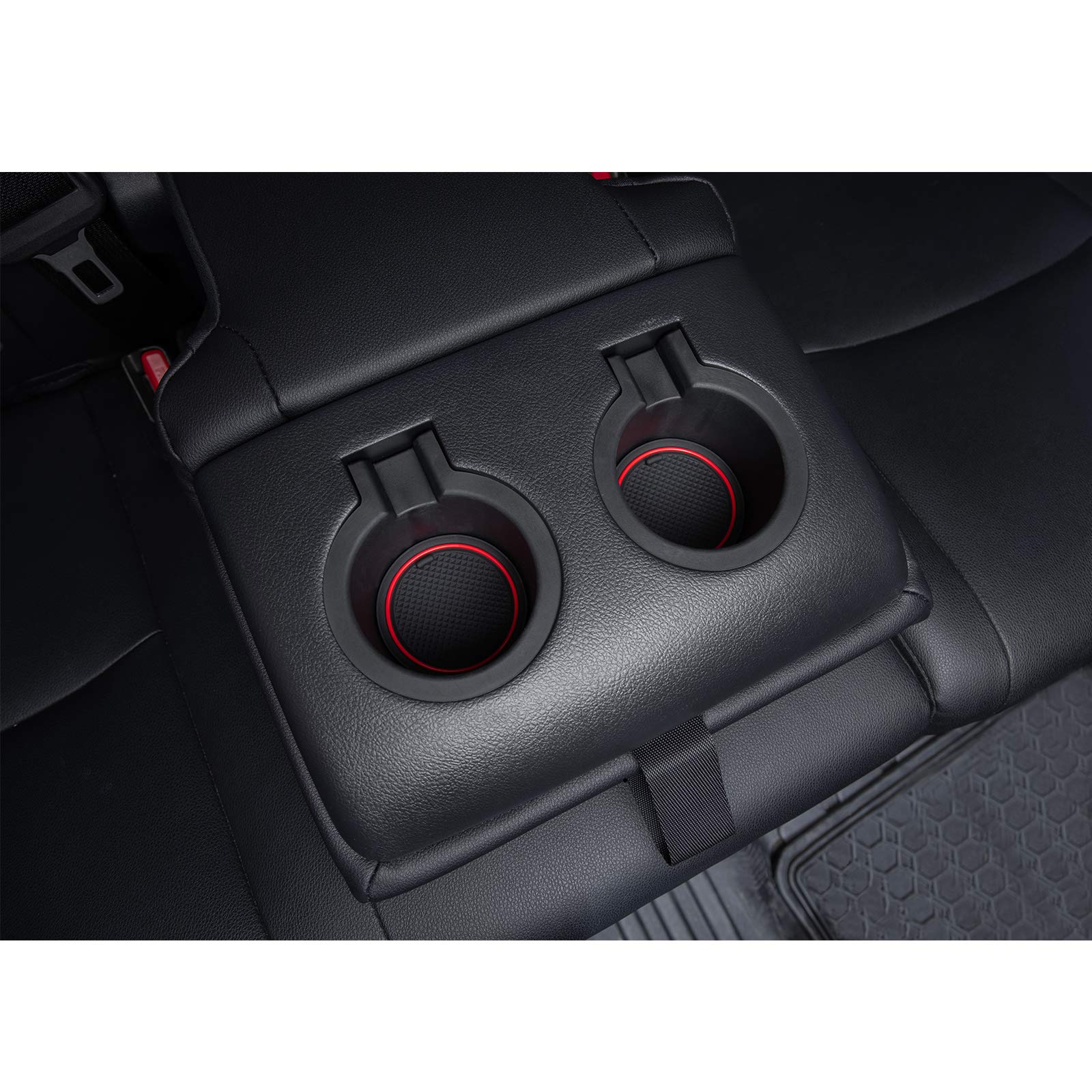 Jdmcar Liner Accessories Compatible With 2023 Toyota 4Runner 2010-2019 2020 2021 2022 - Premium Cup Holder, Console, And Door Pocket Inserts 27-Pc Set (2 Rows Of Seats) (Red Trim)