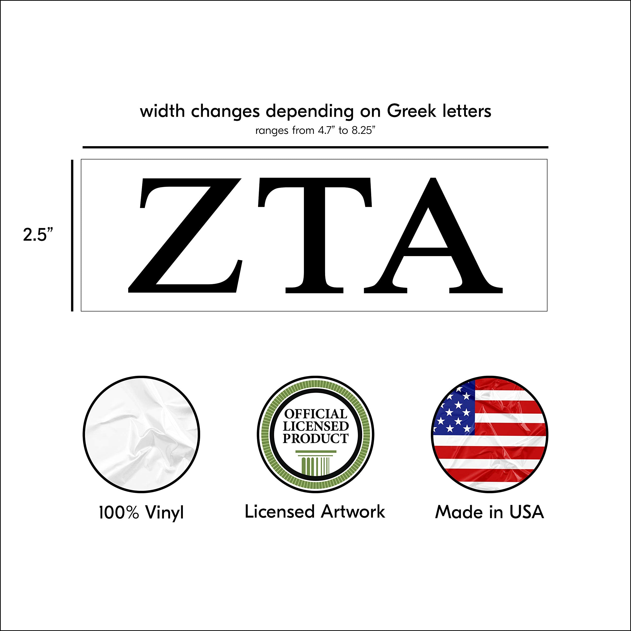 Pro-Graphx Zeta Tau Alpha Greek Sorority Sticker Decal, 2.5 Inches Tall, Black