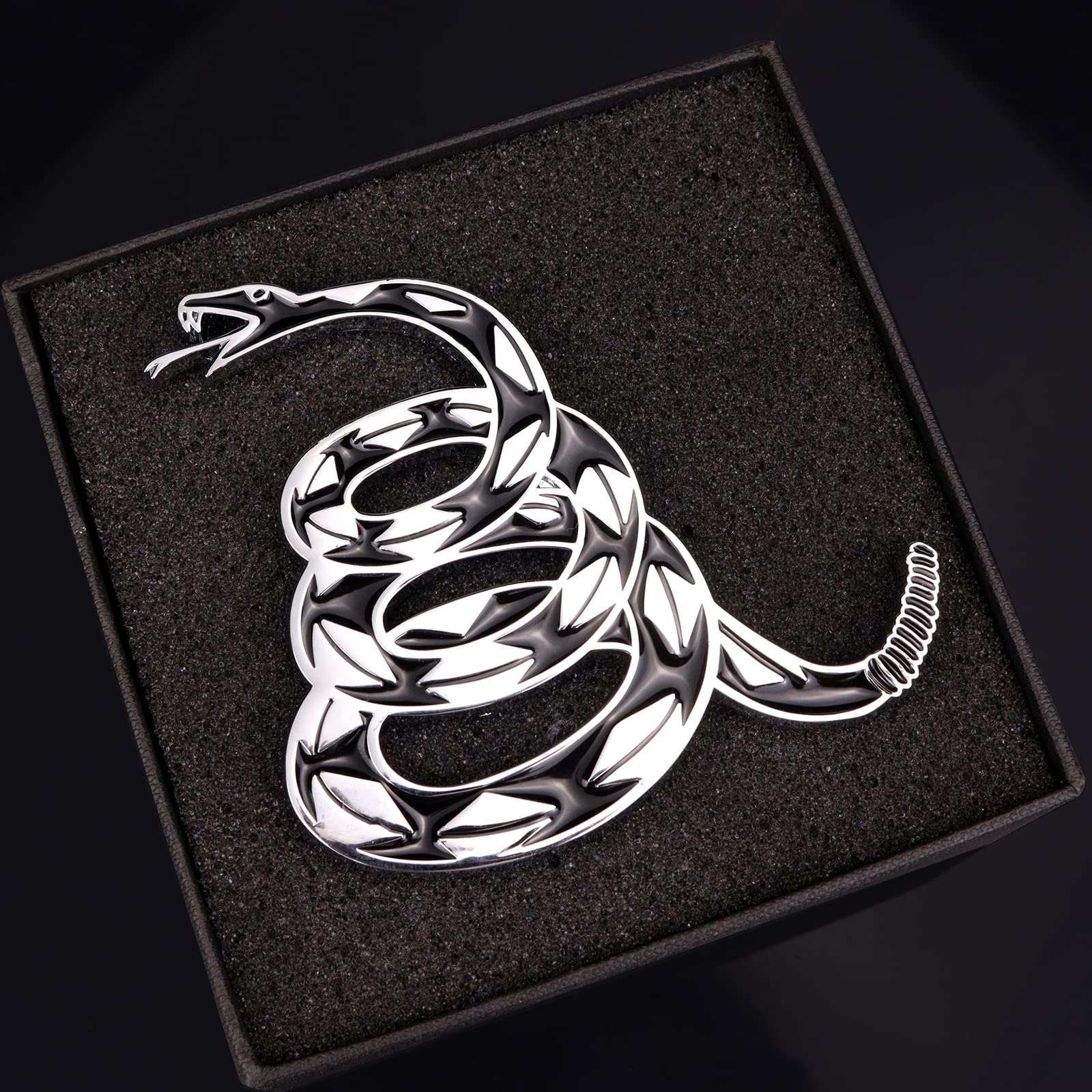 Dont Tread on Me Metal Car Sticker, Gadsden Flag Auto Emblem, 3D Snake Decal for Automotive, Truck, Motorcycle (Silver)