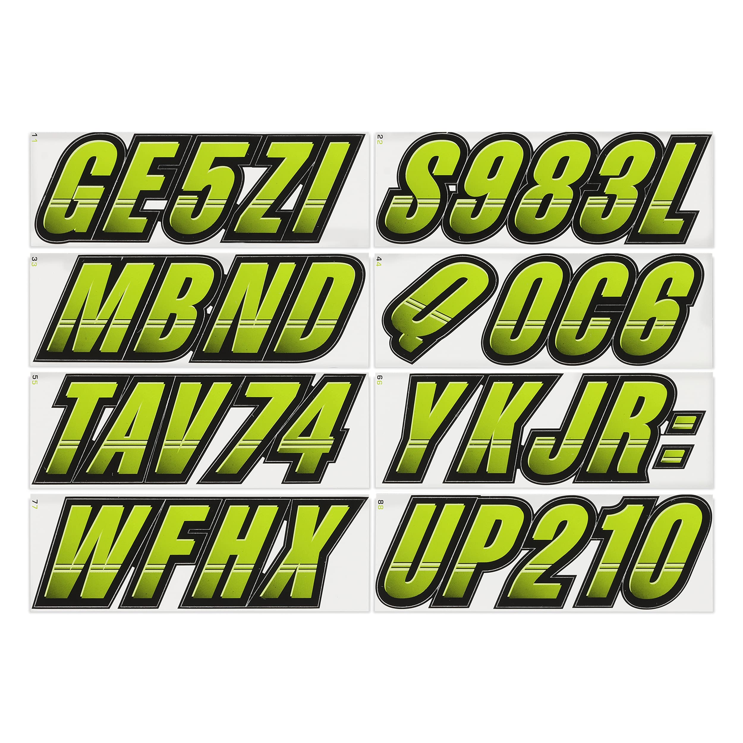 Stiffie Techtron Atomic Green/Black 3 '' Boat & Pwc Registration Decals  Numbers Letters Stickers