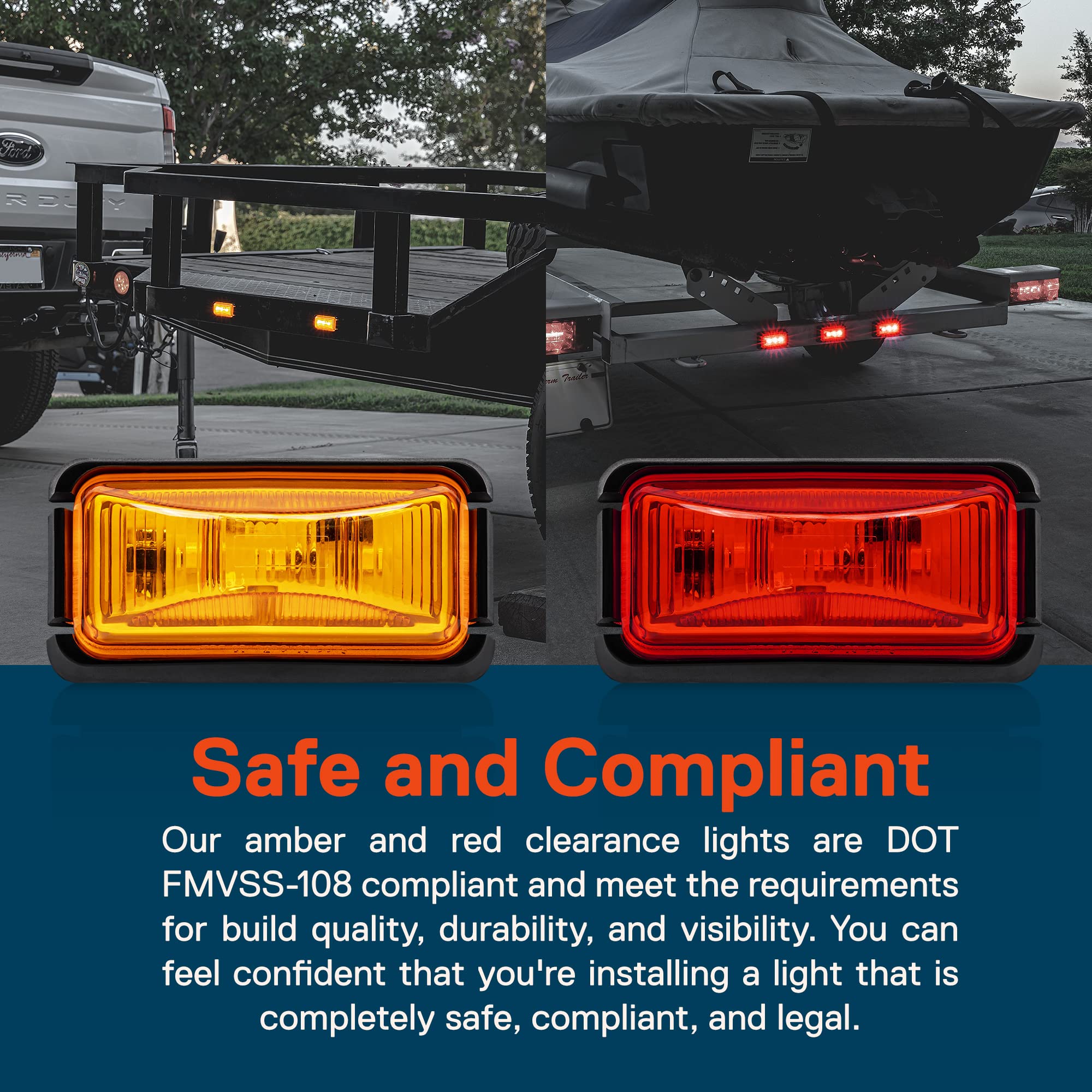 True Mods 4Pc 2.5'' Amber + Red Led Trailer Marker Light W/Black Bezel [Dot Fmvss 108] [Sae P2Pc] [Surface Mount] [Waterproof Ip