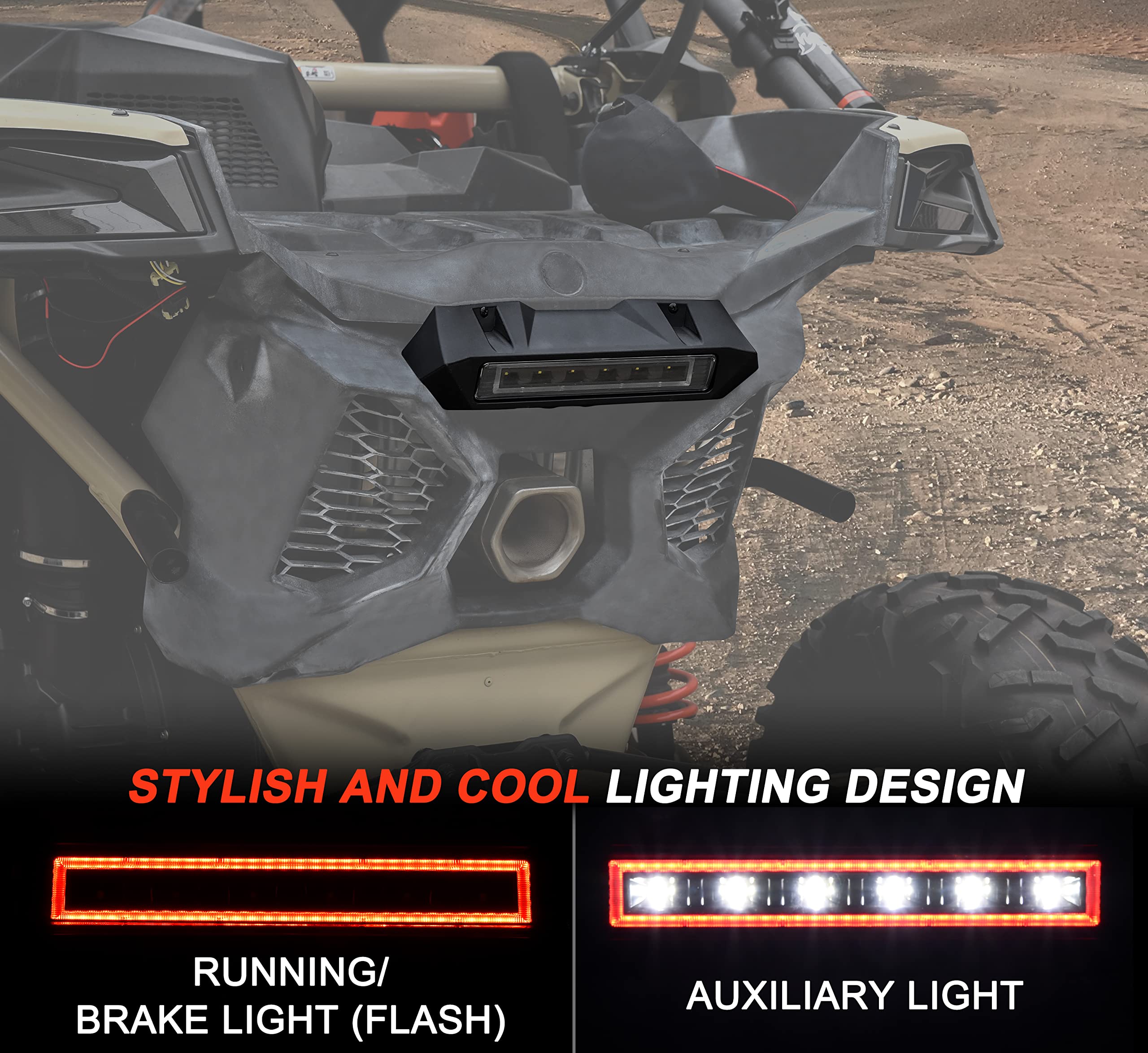 Sautvs Led Rear Center Accent Tail Light Kit For Can-Am Maverick X3, Led Auxiliary Light Rear Lamp Brake Stop Taillight Assembly