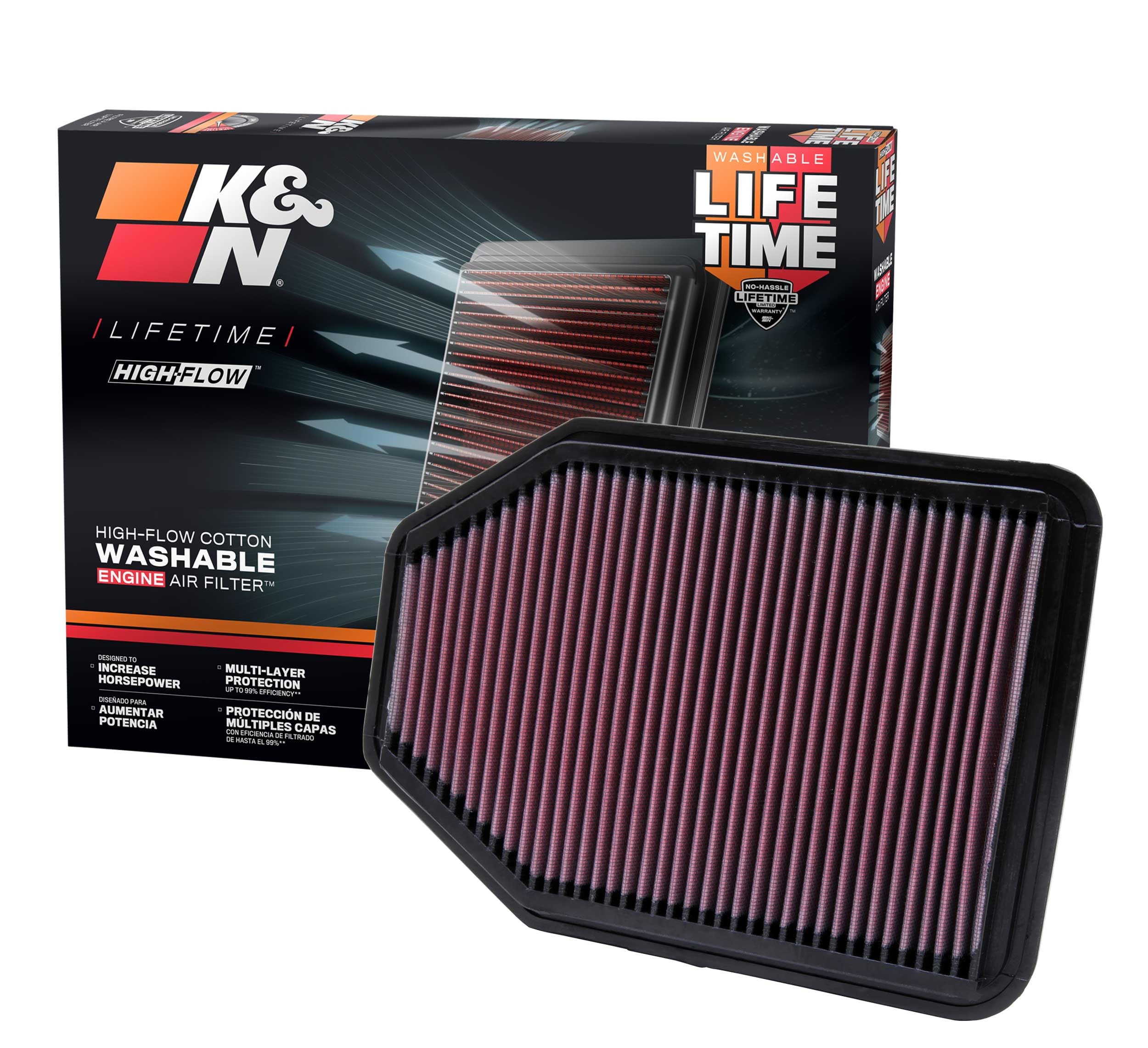 K&N High-Flow Original Lifetime Engine Air Filter: Increase Power & Towing, Washable, Premium, Replacement Air Filter: Compatible With 2007-2018 Jeep Wrangler V6 3.6L, 33-2364