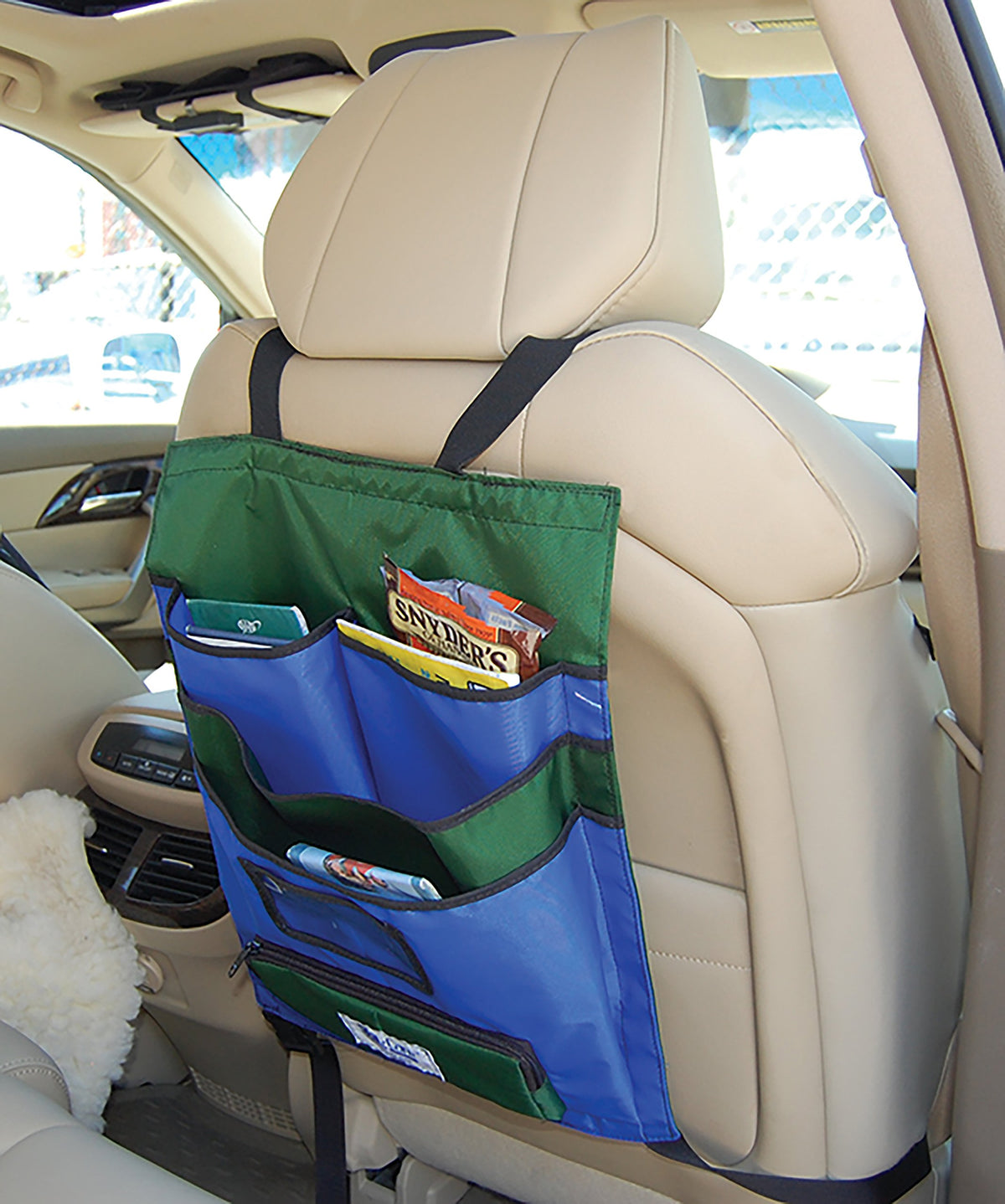 Skil-Care CarPack Backseat Organizer, 14' x 18', Durable Nylon Storage for Children's Travel Essentials, Universal Fit for Car Headrests, Black, 707038