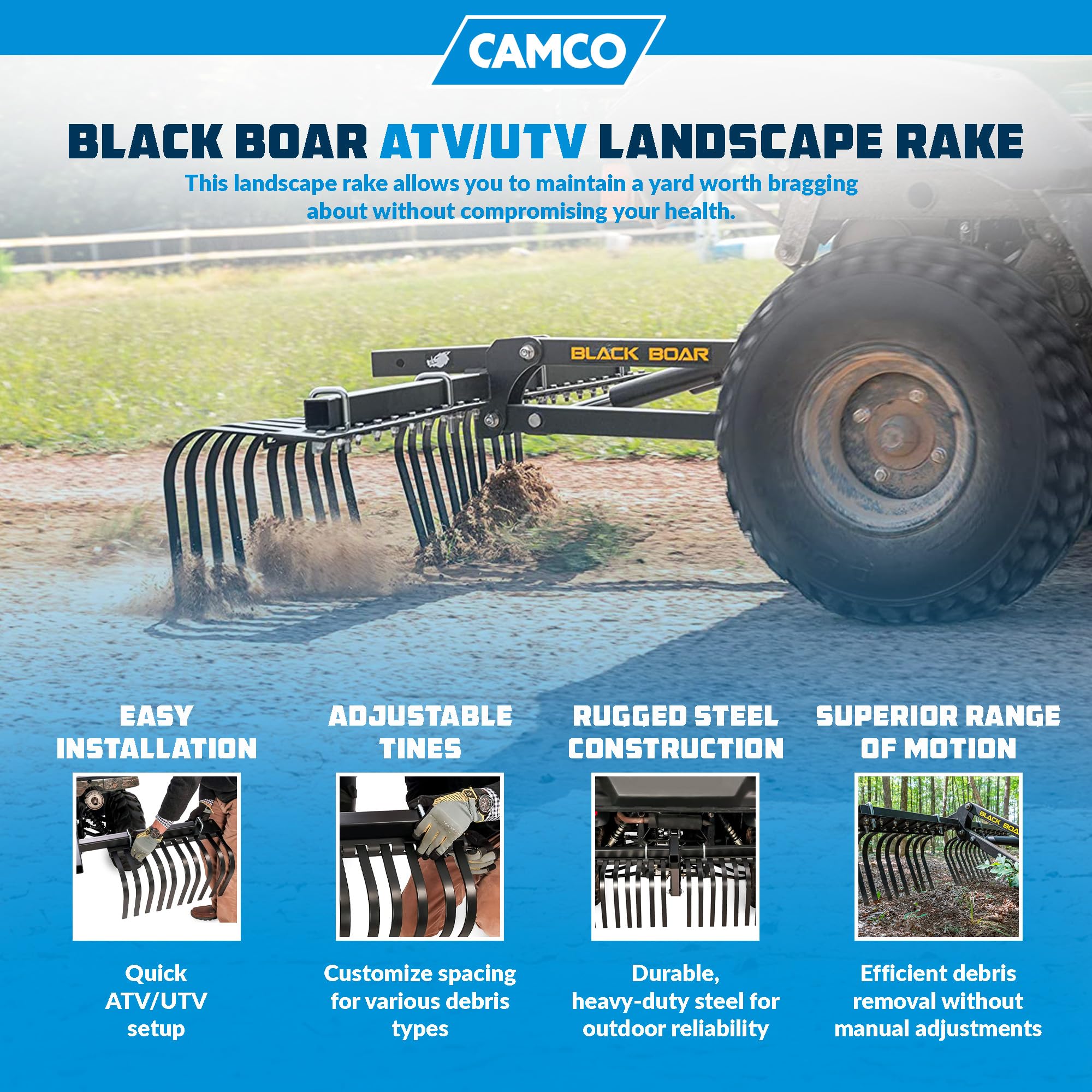 Camco Black Boar Atv Or Utv Rake Attachment Tool