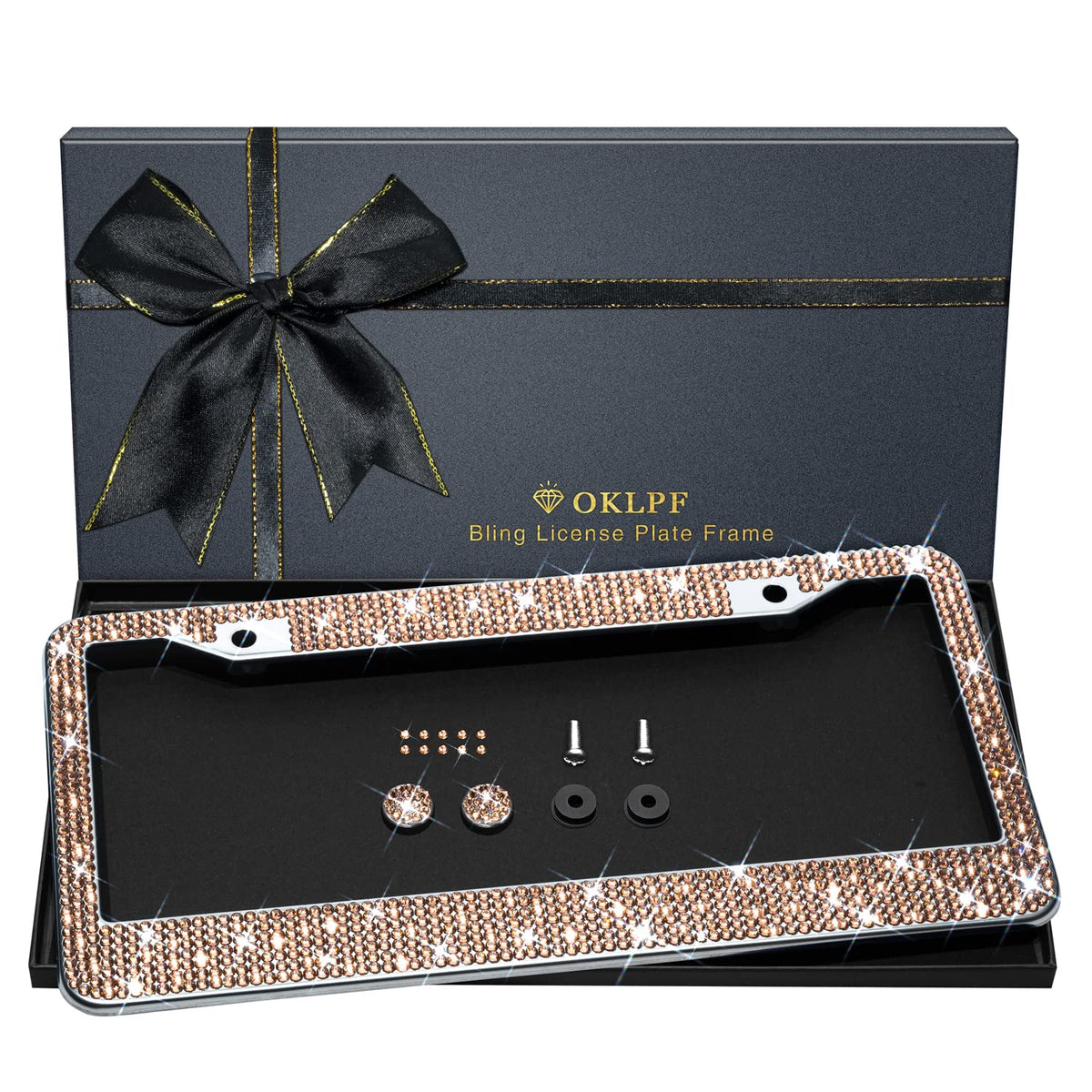 Bling License Plate Frame For Women, Sparkly Stainless Steel License Plate Frames| Over 1200 Pcs 14 Facets Bedazzled Clear Glass