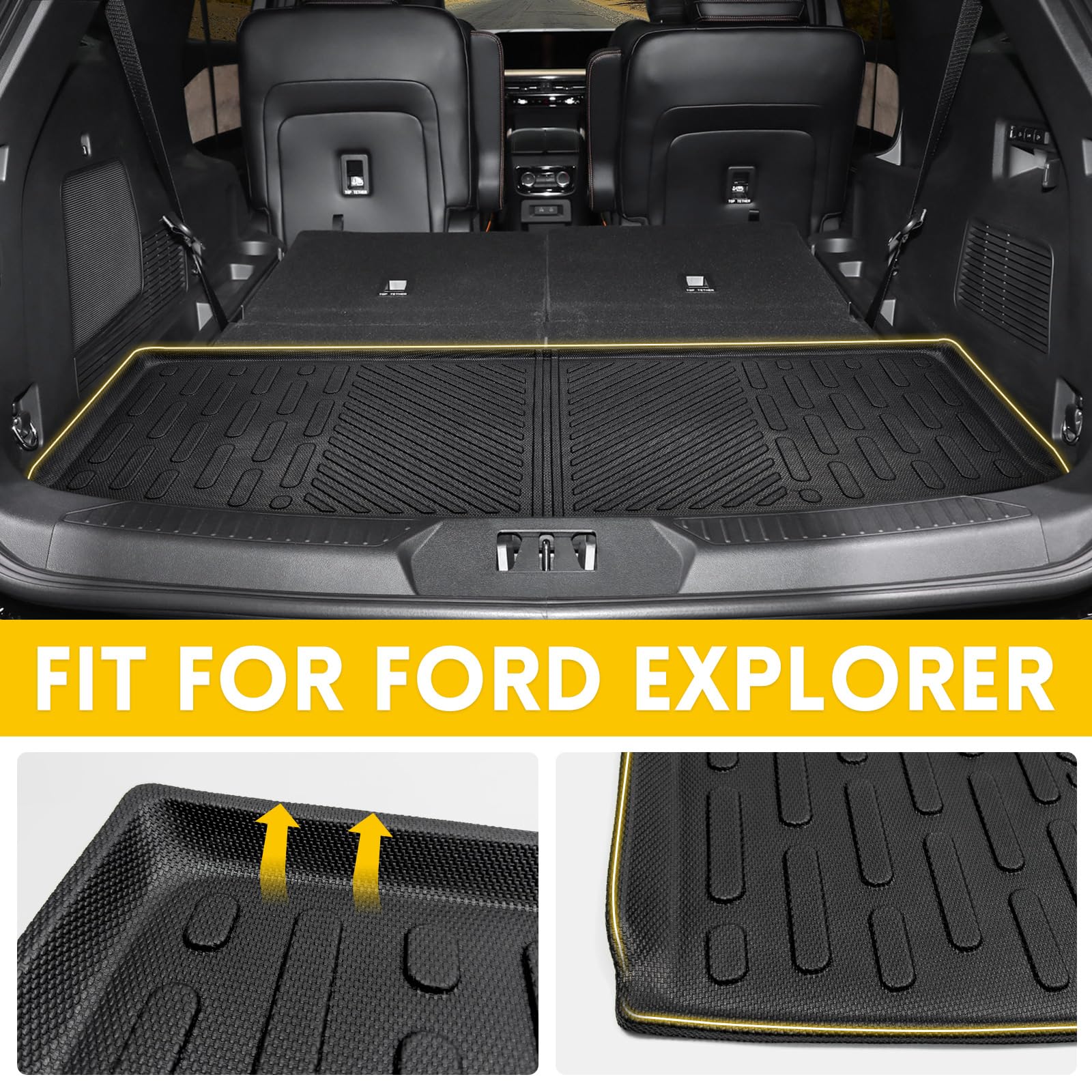 Jtyzsm Rear Cargo Mat For 2020-2023 Ford Explorer 6&7 Seats All Weather Tpe Anti-Slip Trunk Mat Cargo Liner For 2020 2021 2022 2
