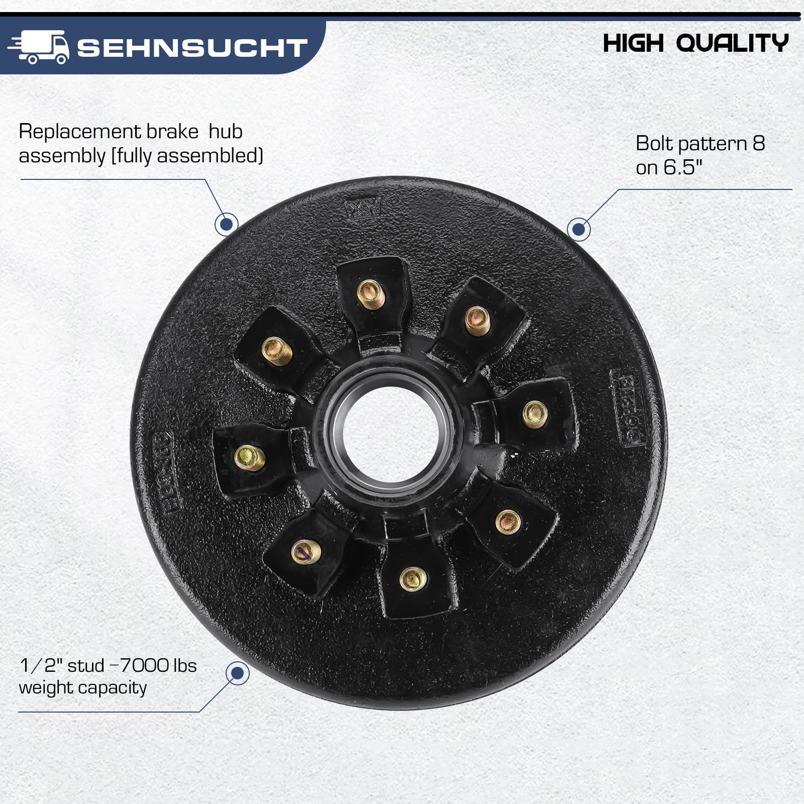 Trailer Axle Electric Brake Kit, Pair Of 8-6.5'' Bolt Circle Brake Drum With 12'' X 2'' Electric Brakes For 5200-7000 Lb Axles,