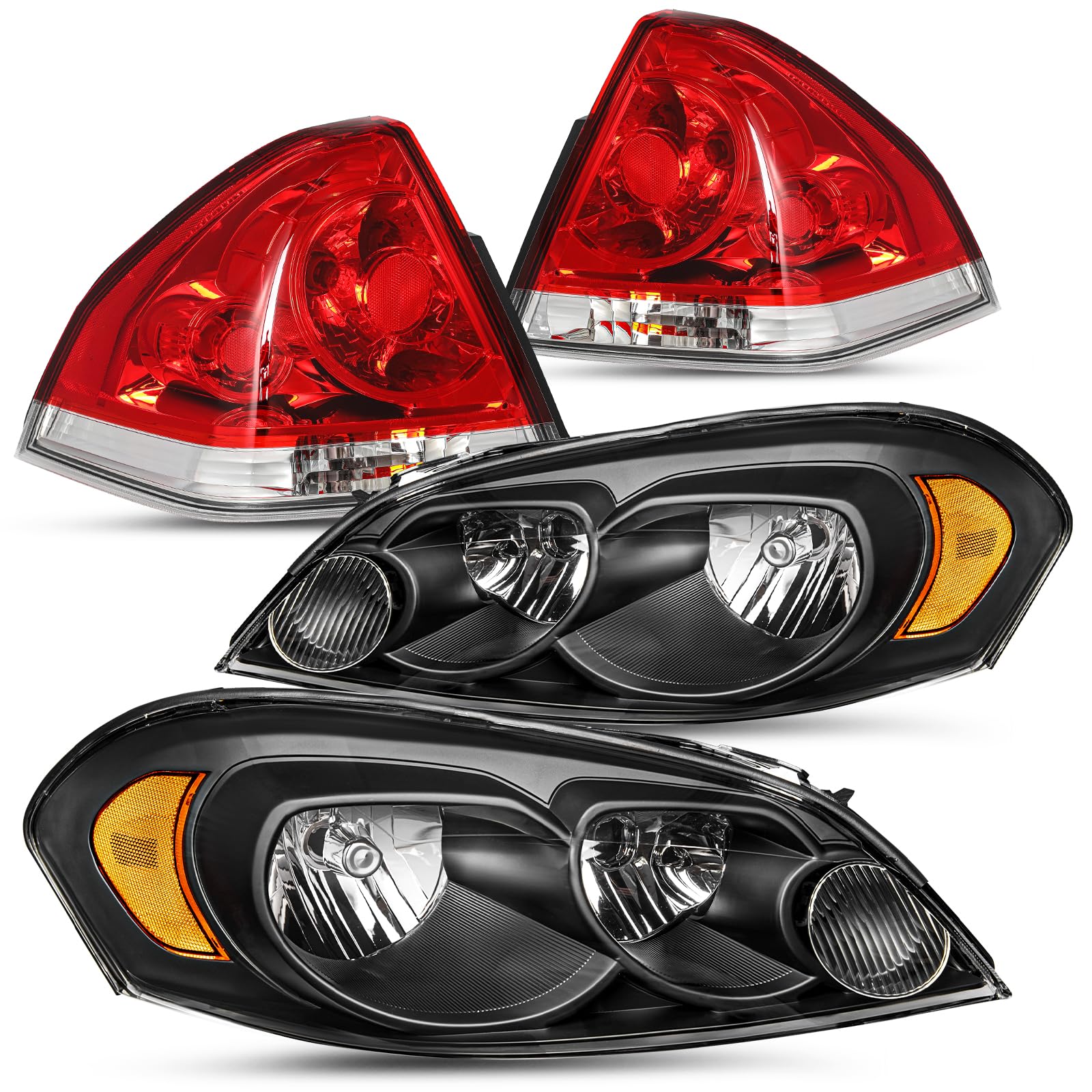 Jsboyat Fits For 2006-2013 Chevy Impala Headlight And Tail Lights Assembly Pair Set Factory Halogen Oe Direct Replacement Black