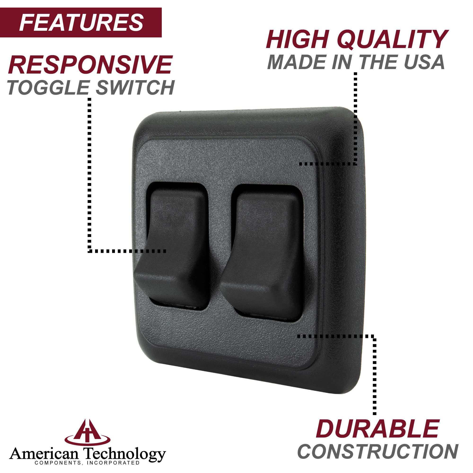 American Technology Components Double Spst On-Off Switch With Bezel, 12-Volt, For Rv, Trailer, Camper (Black)