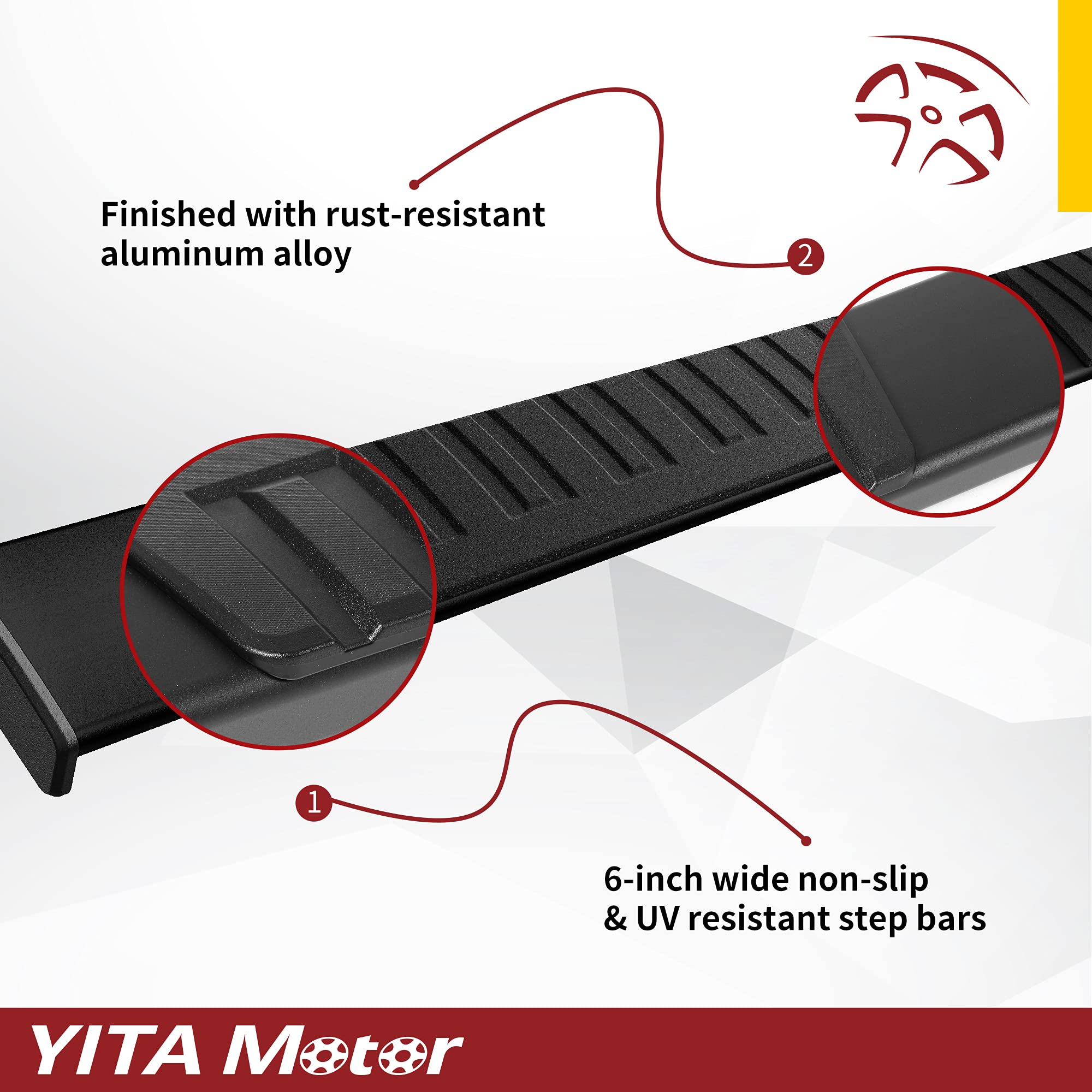 Yitamotor 6 Inches Running Boards Compatible With 2015-2025 Ford F-150 Supercab, 2017-2024 Ford F250 F350 Supercab Aluminum Blac