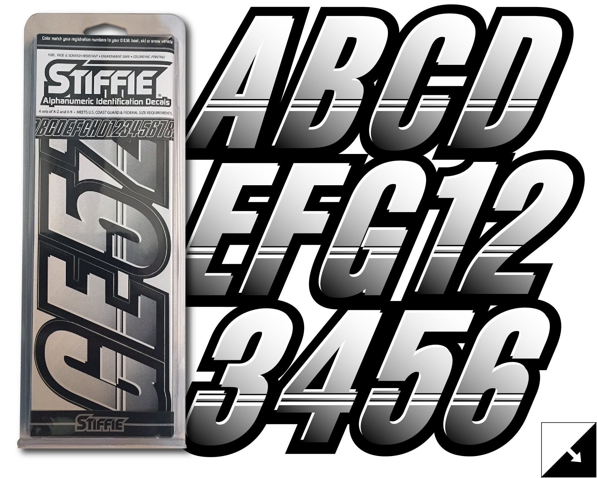 Stiffie Techtron White/Black 3 '' Alpha-Numeric Registration Identification Numbers Stickers Decals For Boats & Personal Watercr