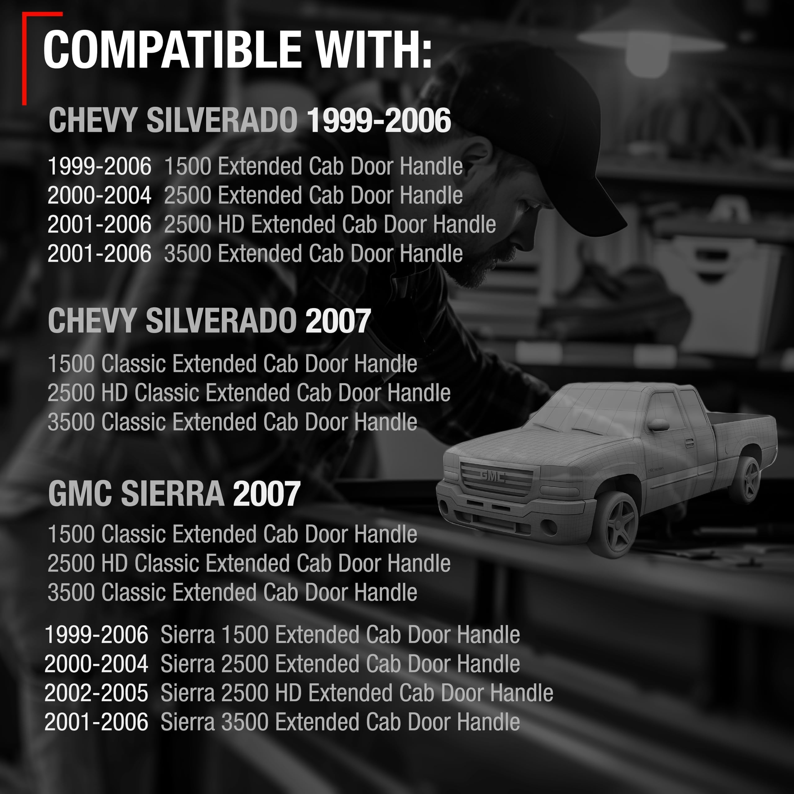 T1A Extended Cab Rear Door Handle Set Compatible With 1999-2007 Chevy Silverado, Gmc Sierra - Oem Replacement 15758171 - Metal U