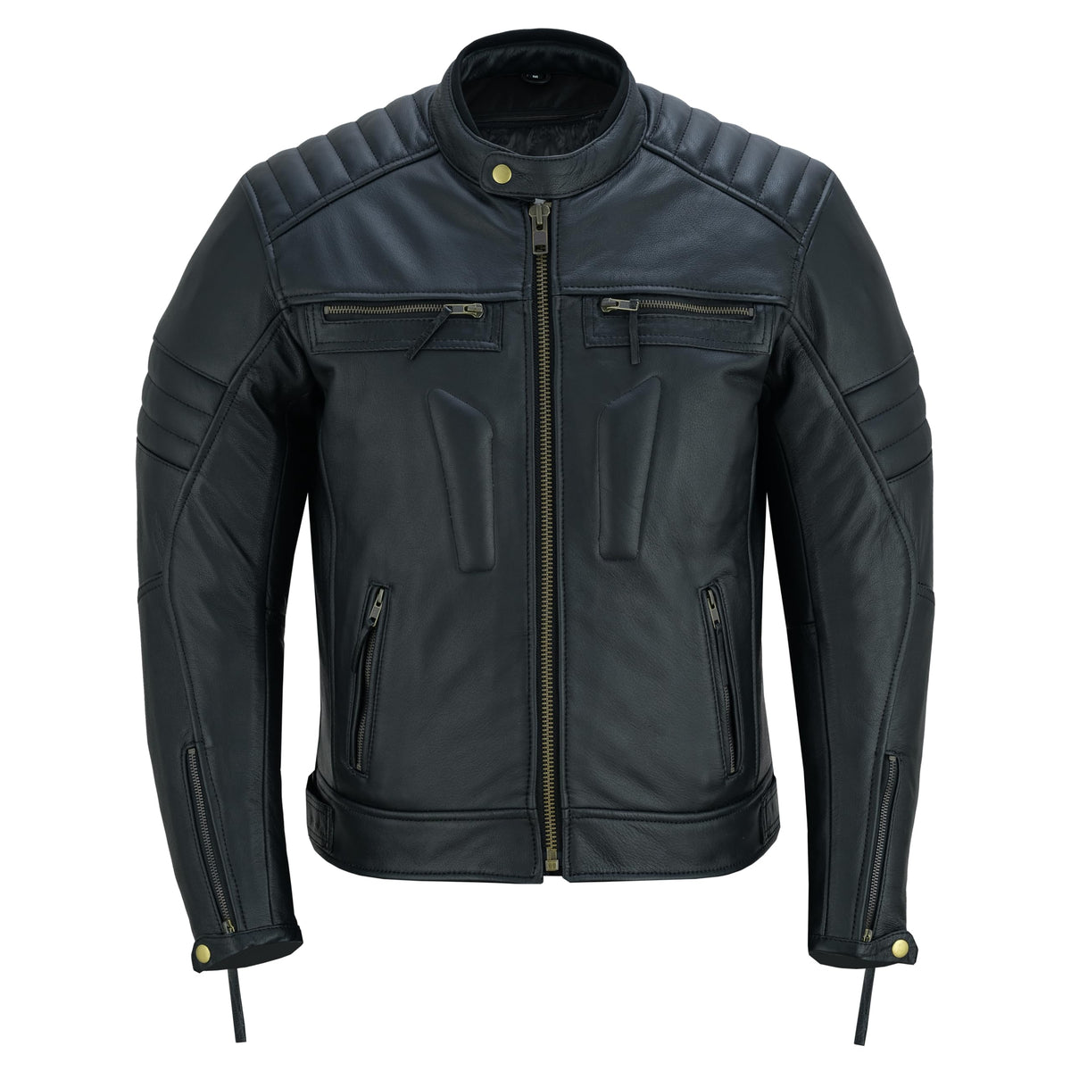 BTR BORN TO RACE Men's Motorbike Leather Jacket Distress Zip Up Bikers Riding Protection Motorcycle Leather Jackets (US, Alpha, 