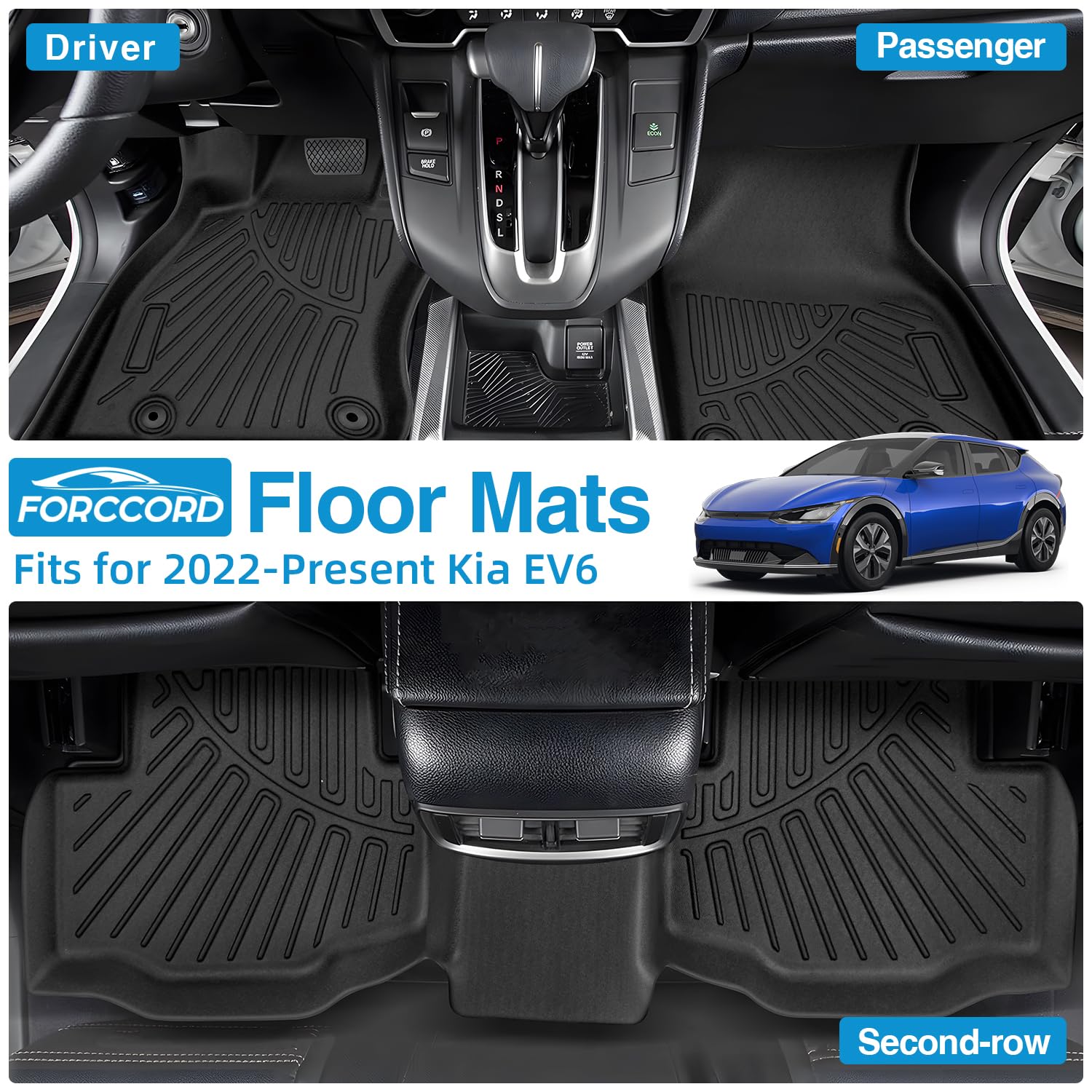 Forccord Custom Fit For Floor Mats Kia Ev6 2025 2024 2023 2022 All Weather Protection Tpe Black Heavy Duty Non-Slip Waterproof 3