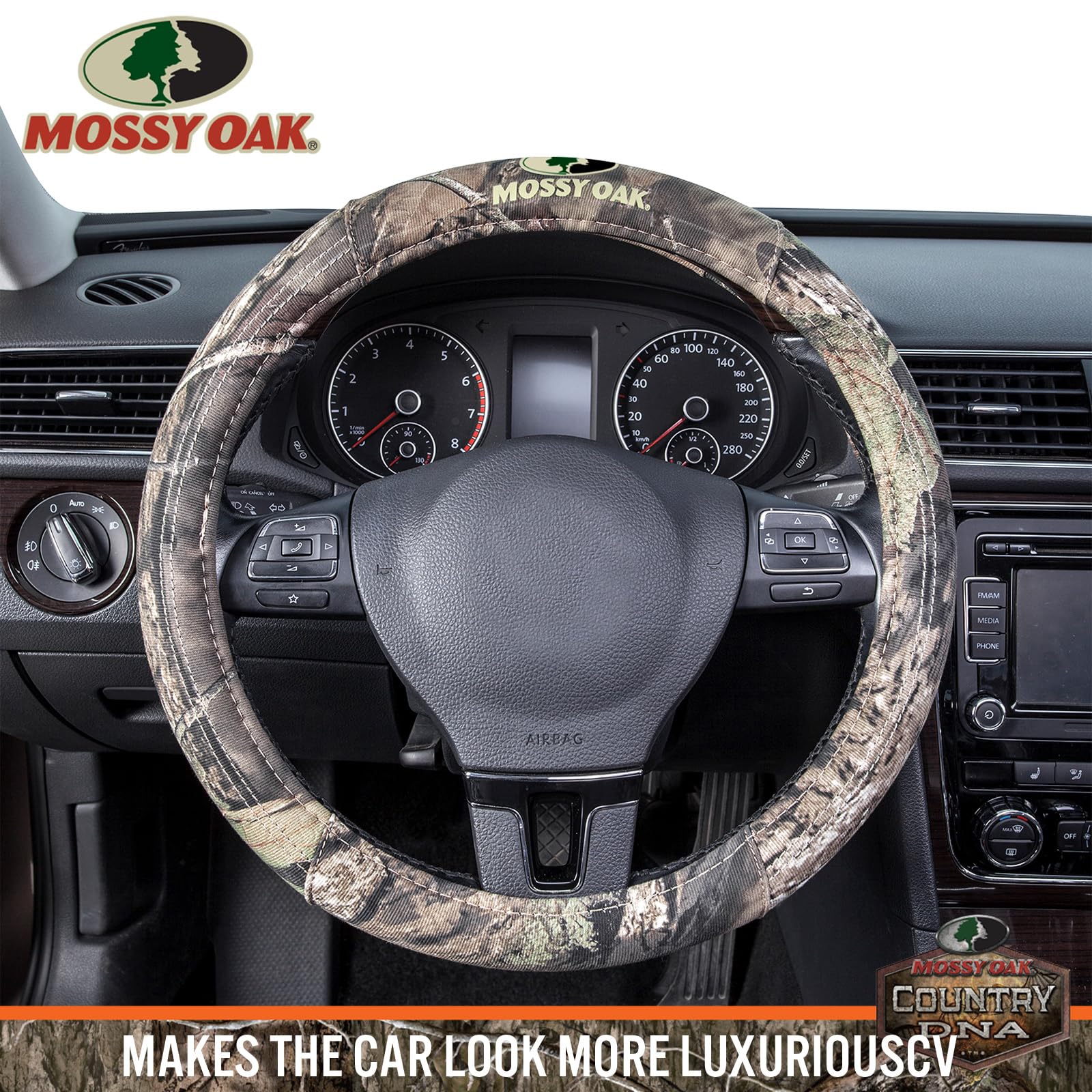 Mossy Oak Full Camo Steering Wheel Cover - Made From Premium Cotton Twill, Universal Fit For 14 1/2 To 15 Inches - Official Lice