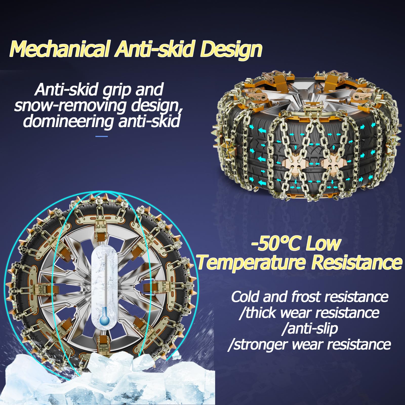 Snow Chains For Car Suv Pickup Trucks, Adjustable Portable Universal Emergency Anti Skid Snow Car Tire Chains For Tire Width 165