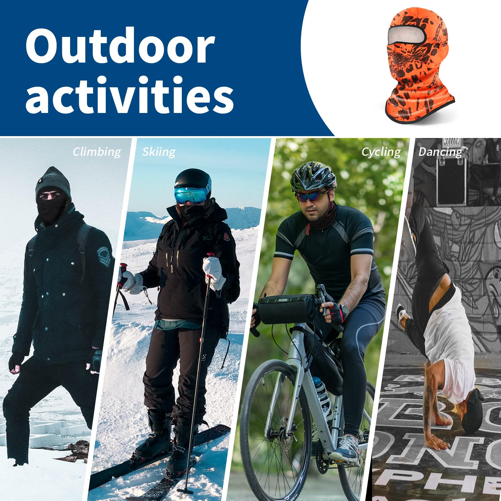 Yeslife Orange Ski Mask, Balaclava Face Mask For Men And Women, Skiing, Snowboarding, Motorcycle, Uv Protection & Wind Protectio
