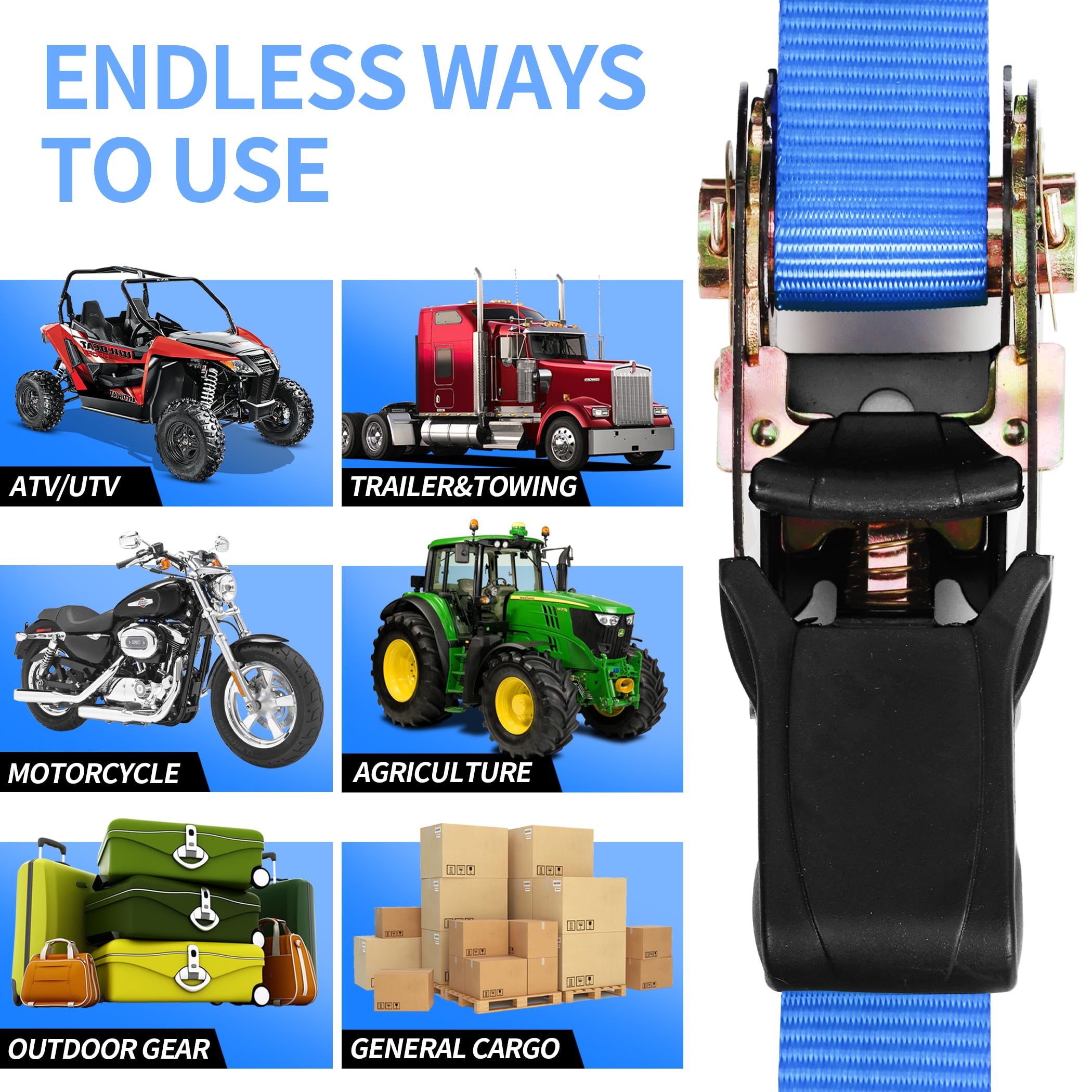 Cartman 1' X 15' Ratchet Tie Down Up To 1500Lbs 6Pk In Carry Bag, Cargo Straps