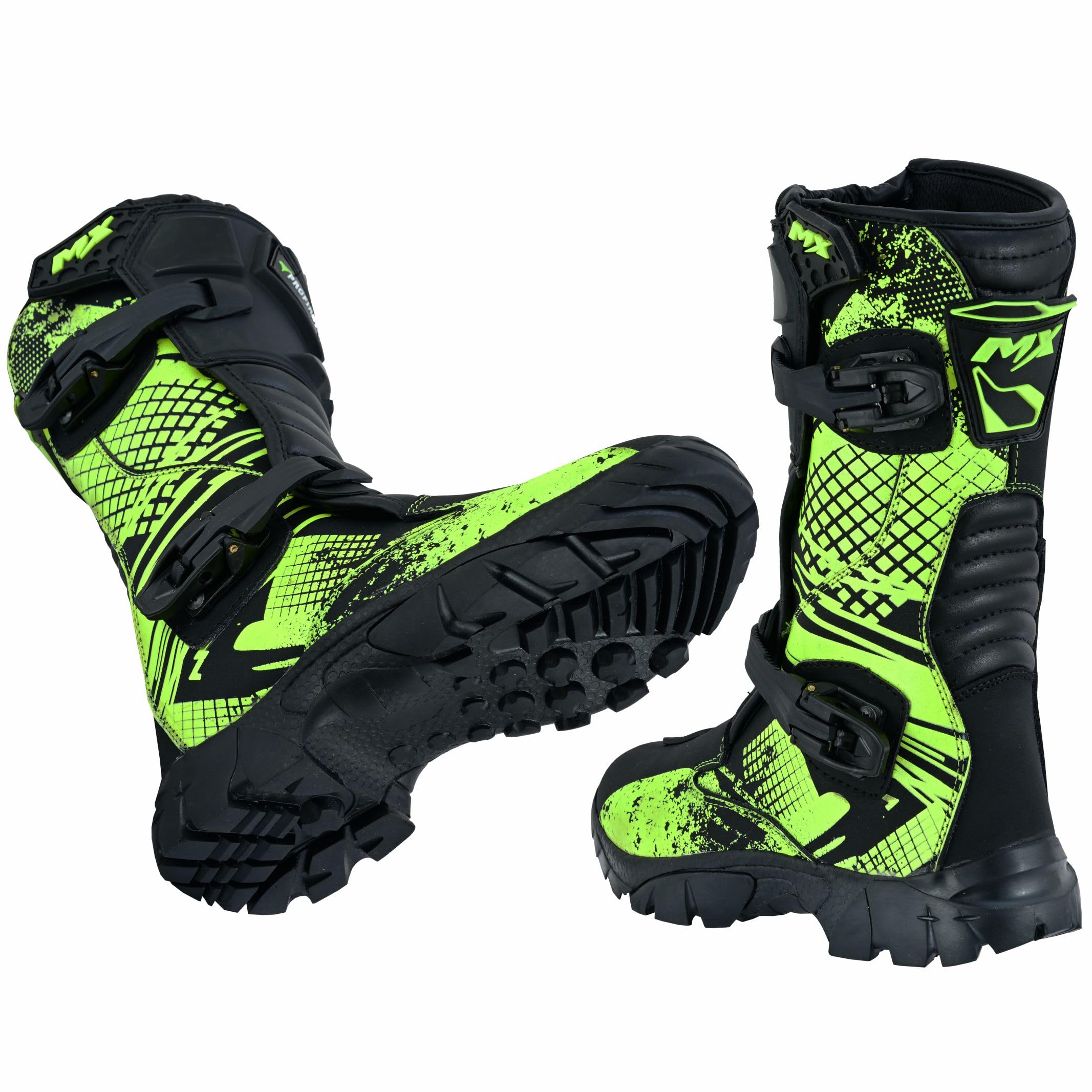 PROFIRST Motorcycle kids boots Motorbike Waterproof shoes Motorcross Dirt Blike Riding Biker Boots for kids (Green, USA2)
