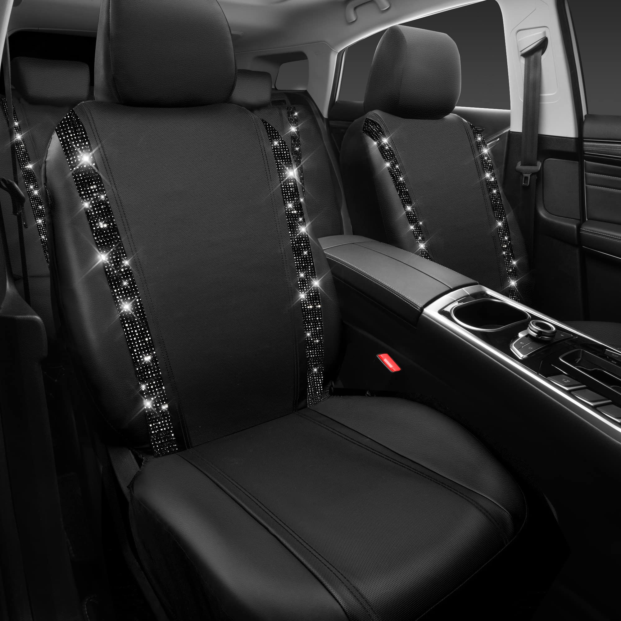 CAR PASS Bling Car Seat Covers, Shining Rhinestones Diamond Waterproof Faux Leather, 8 Seats 3 Rows with Zipper Glitter Crystal
