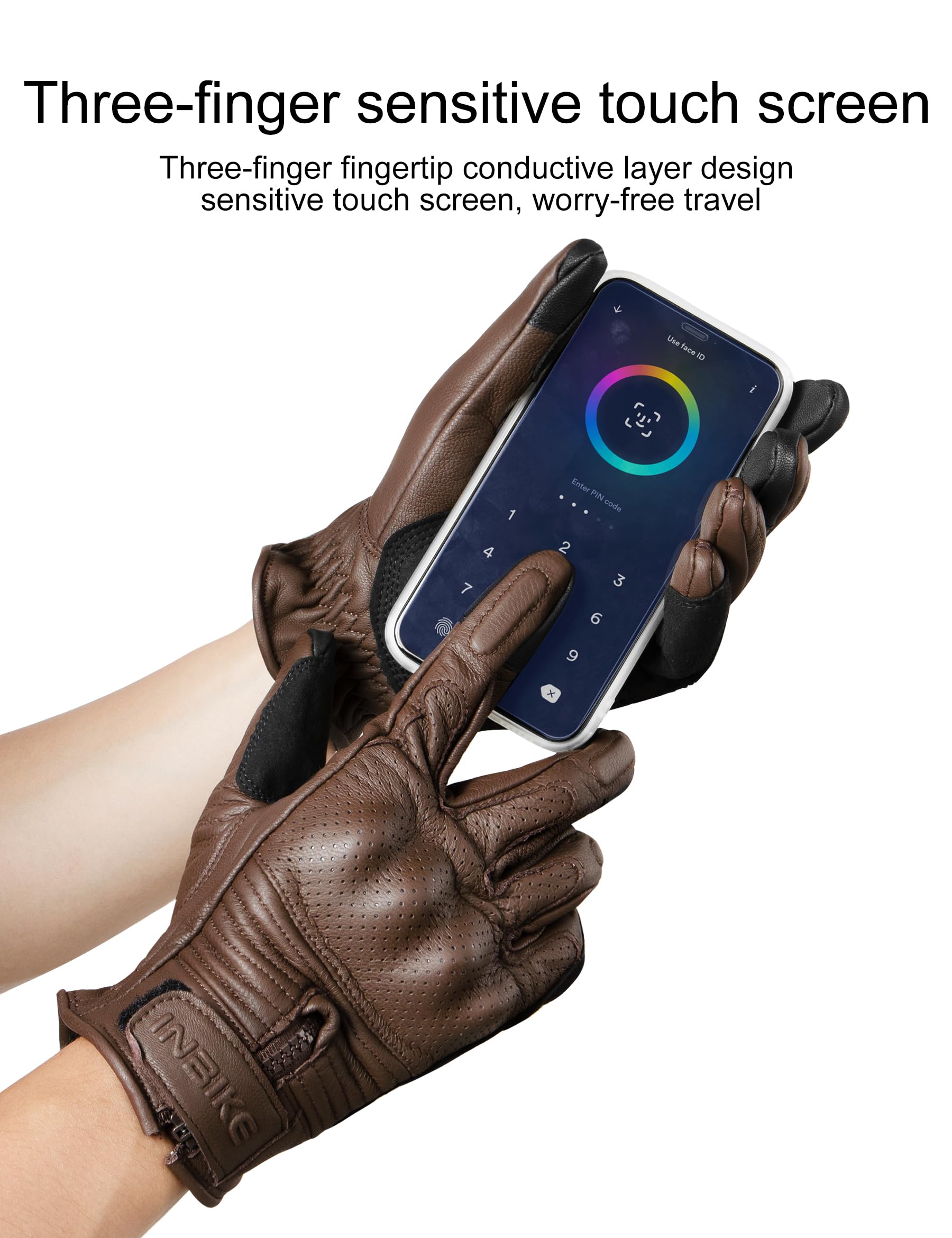 Inbike Motorcycle Gloves For Men Premium Genuine Perforated Leather Breathable Motorbike Riding Gloves Touchscreen With Hard Knu