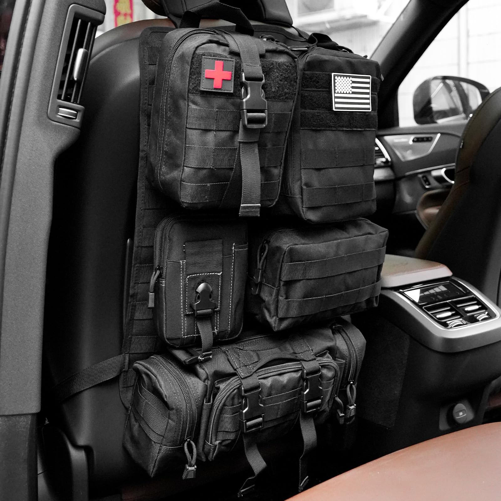 Universal Tactical Vehicle Back Seat Organizer With 5 Detachable Pouches Tactical Gear