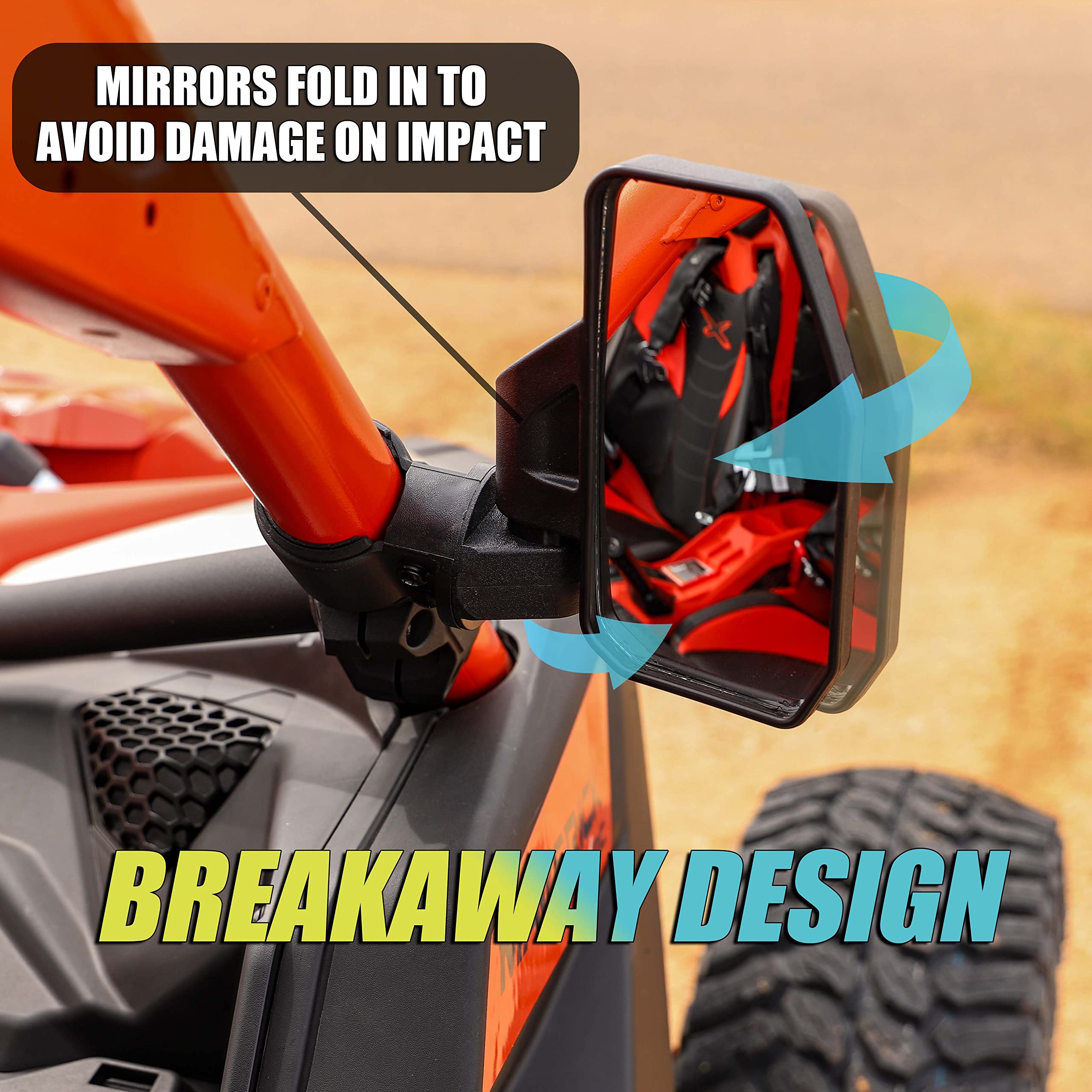 Chupacabra Offroad UTV Side Mirror Kit (2 Pack) Fits 1.6''- 2'' Round Roll Cage Bar, Side UTV Mirrors w/Break Away & Adjustable