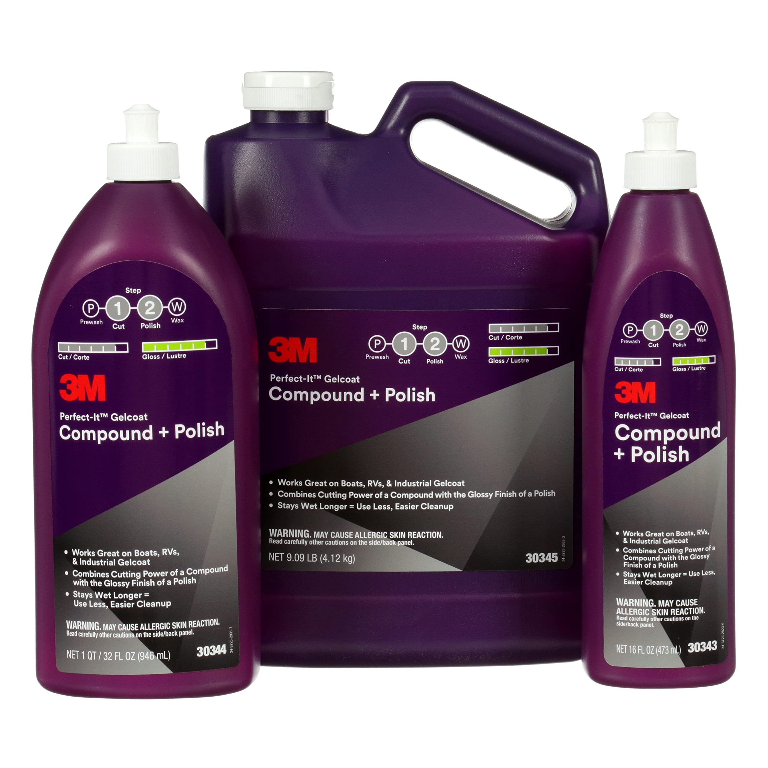 3M Perfect-It Gelcoat Compound + Polish 30344, 1 Qt (32 Fl Oz/946 Ml)