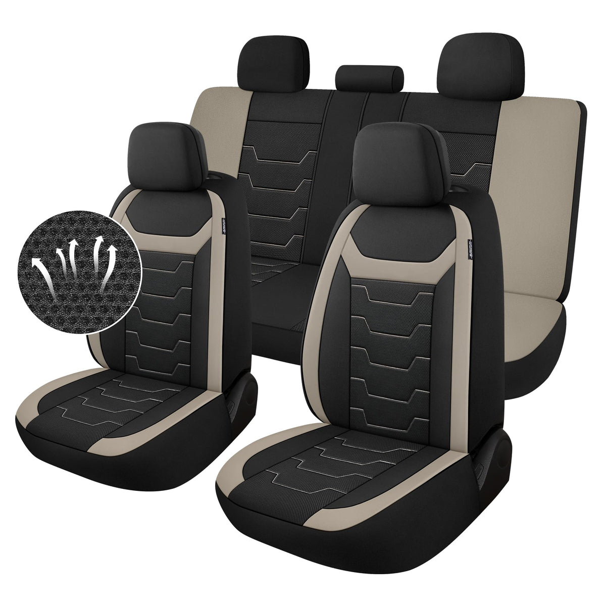 Caromop Breathable Car Seat Cover 2 Front Seats, 3D Air Mesh Cloth Seat Covers For Cars, Universal Fit Automotive Car Interior C