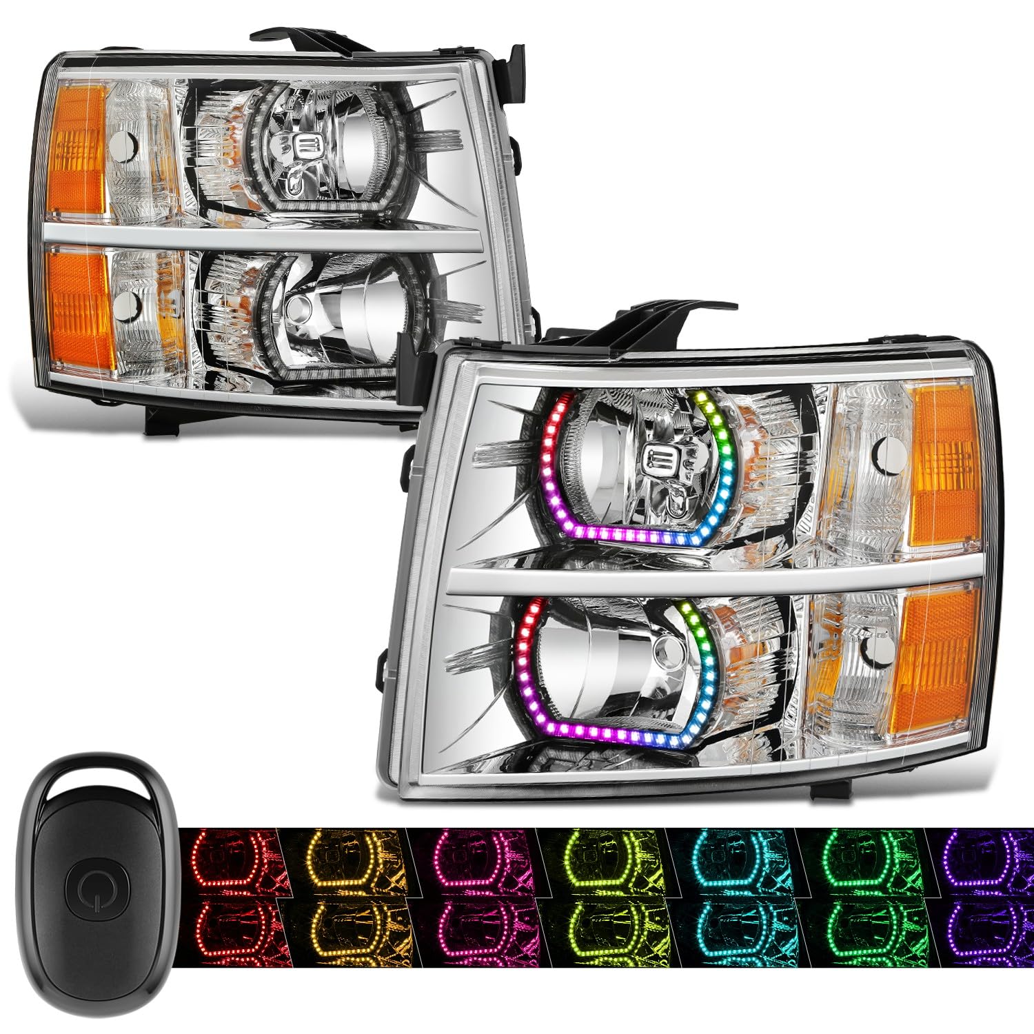 Dna Motoring Pair Of Headlights Compatible With 2007-2013 Chevy Silverado 1500, 2500 3500 & Hd, Start Up Sequence Rgb Led Drl, C