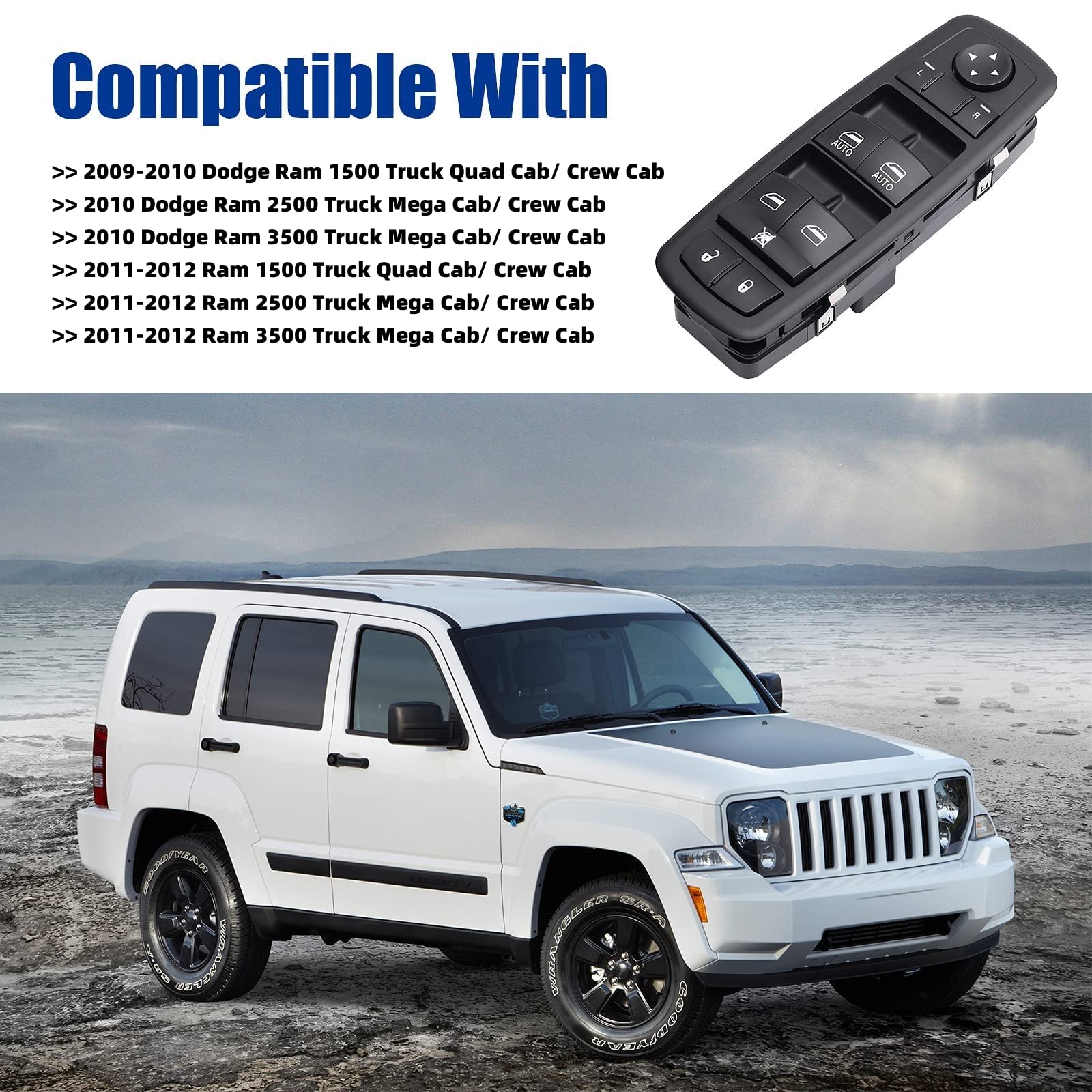 Driver Side Power Master Control Window Switch Replacement For 2009-2012 Dodge Ram 1500 2500 3500, Oe Replace 4602863Ad 4602863A