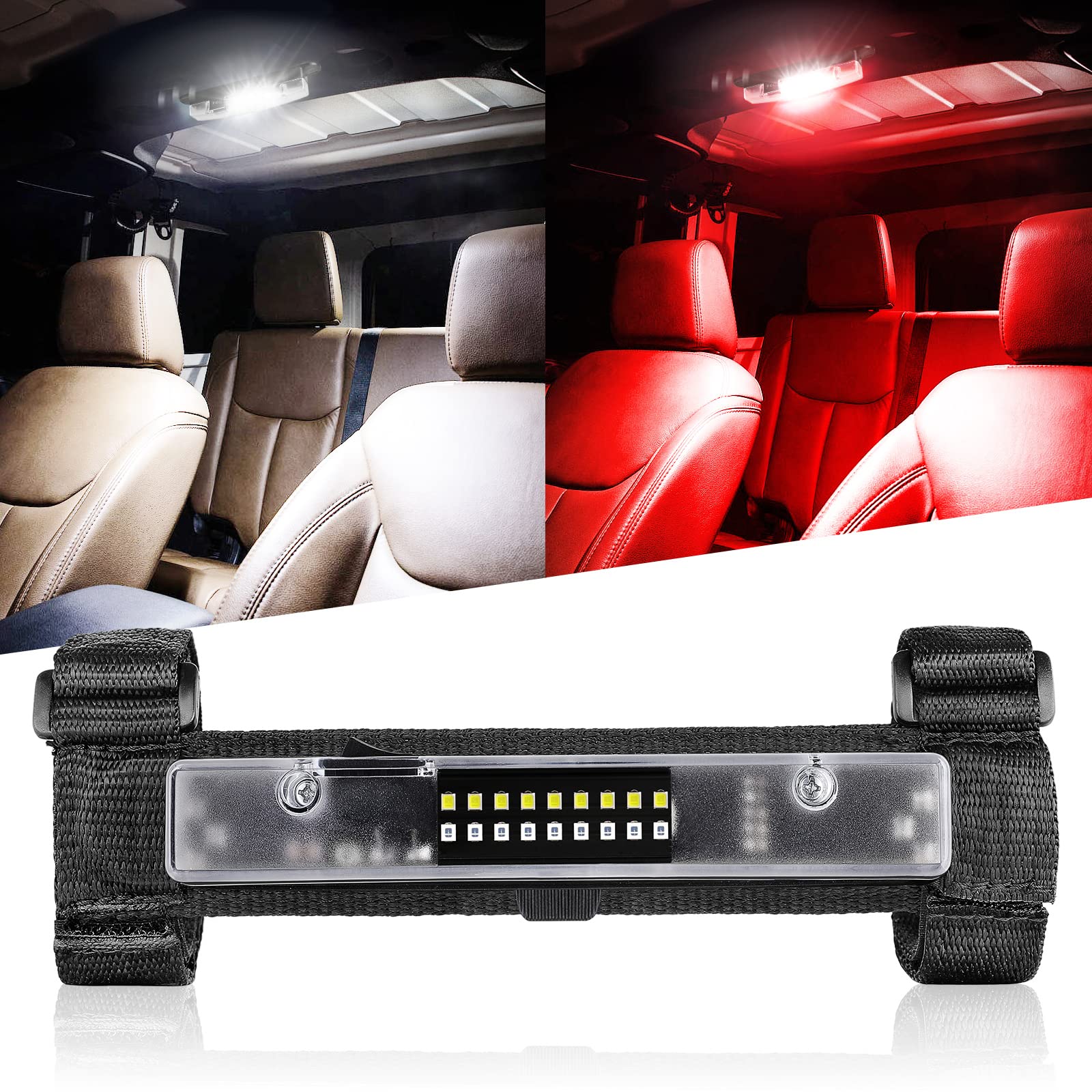 Nirider Utv Interior Light Universal Roll Bar Mount Led Light Utility Roll Cage Light Courtesy Light Interior Dome Light For Utv Atv Polaris Rzr Can-Am Truck Car Off Road Vehicle - White Red