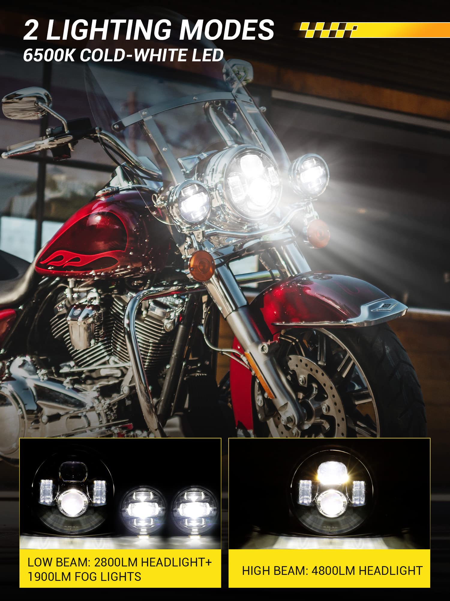 4X4Flstc 7 Inch Led Motorcycle Headlight 4.5 Inch Fog Passing Light Kit Ring For Touring Street Glide Road King Fatboy Heritage
