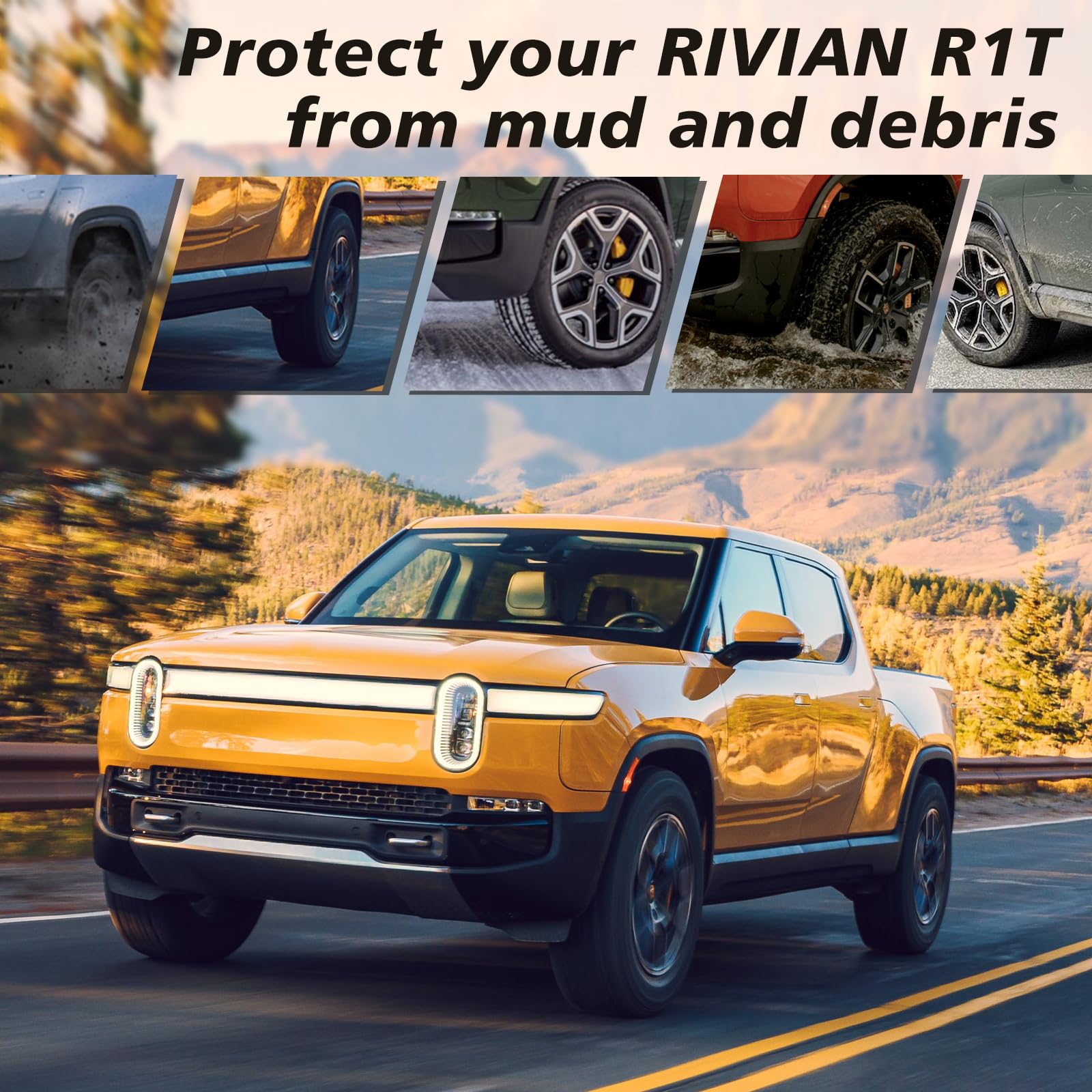 Bestevmod Mud Flaps Splash Guards Compatible With Rivian R1T 2022 2023 2024 2025 Accessories Splash Fender Winter Vehicle Sedime